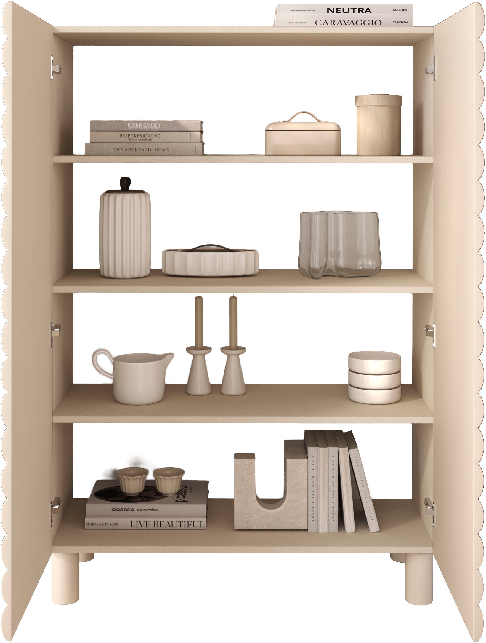 OTTO home Highboard »Adria, B/H 101/147 cm, 2 Türen, Hochkommode, Stauraumschrank« Korpus Talco Spatolato, MDF-Fronten in 3D-Design, viel Stauraum