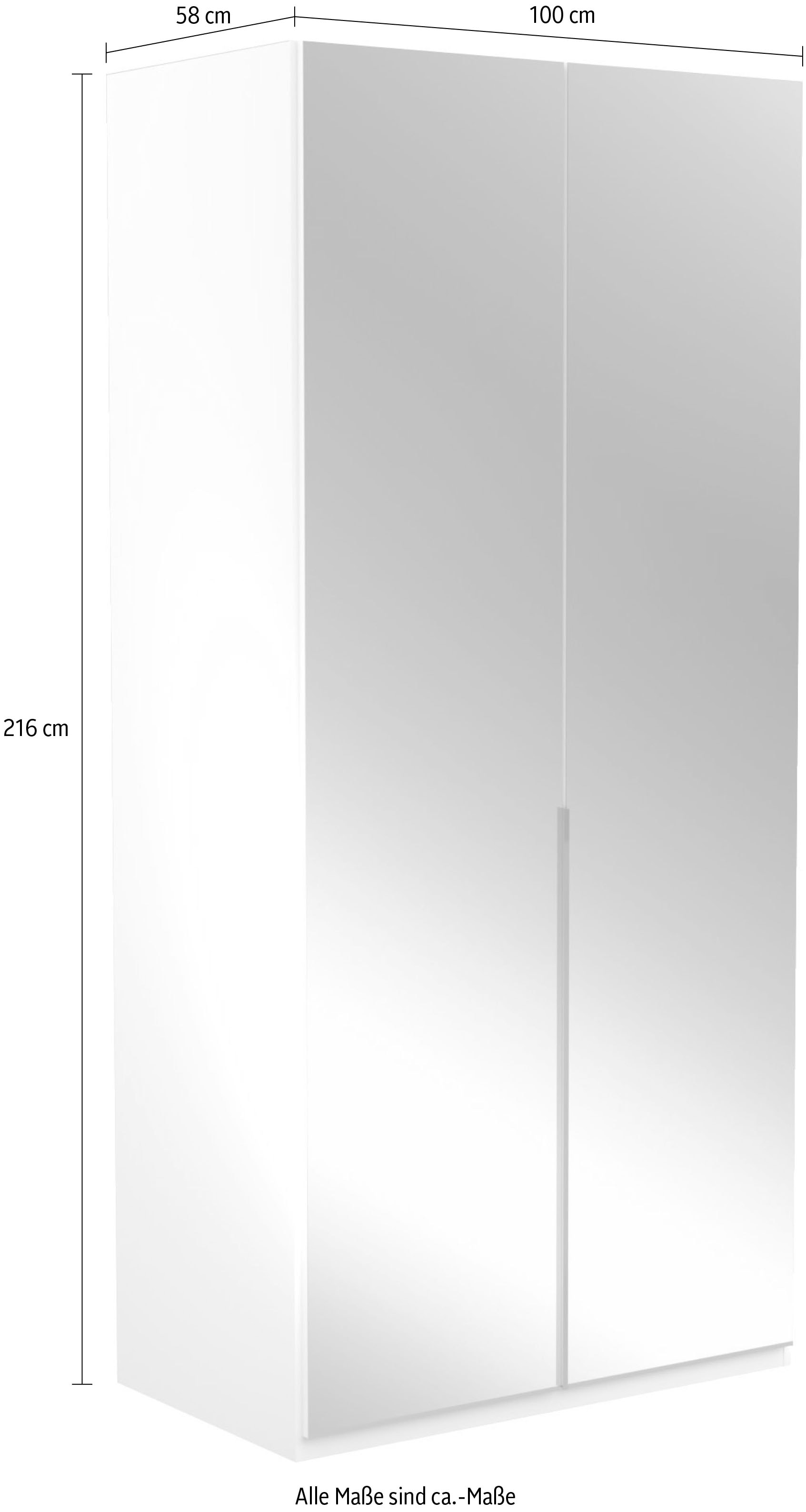 Musterring Drehtürenschrank »San Diego, Kleiderschrank, Schrank, Garderobe, mit Spiegel« weiß, Türen gedämpft,2 Höhen, mehrere Breiten, MADE IN GERMANY, 1 Stk. tlg. 2-türig (gedämpft), 2 Böden, 1 Kleiderstange, Chromgriffe