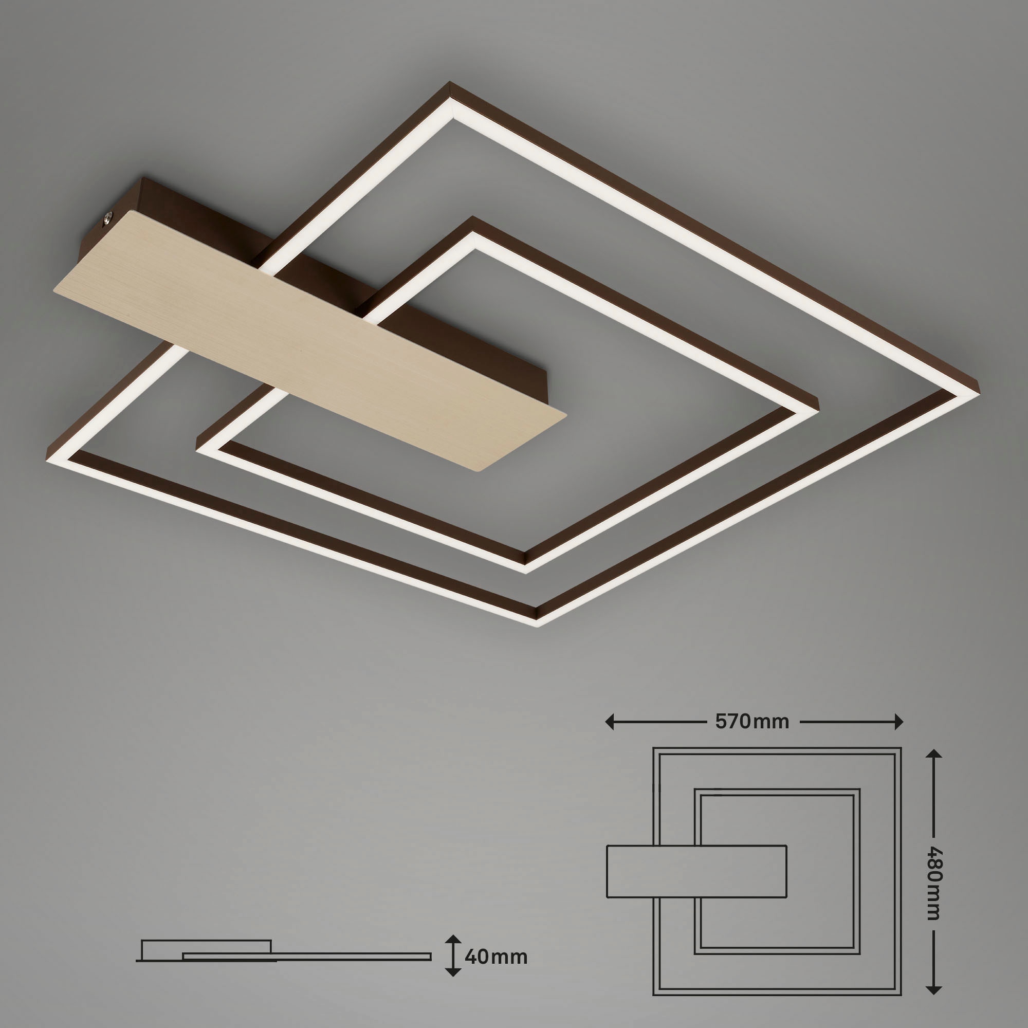 Briloner Leuchten Deckenleuchte »Deckenleuchte NICO DUO«, Leuchtmittel LED-Modul | LED fest integriert, Deckenlampe dimmbar 25W 3000lm 3000K 57x48x4cm gold für Wohnzimmer