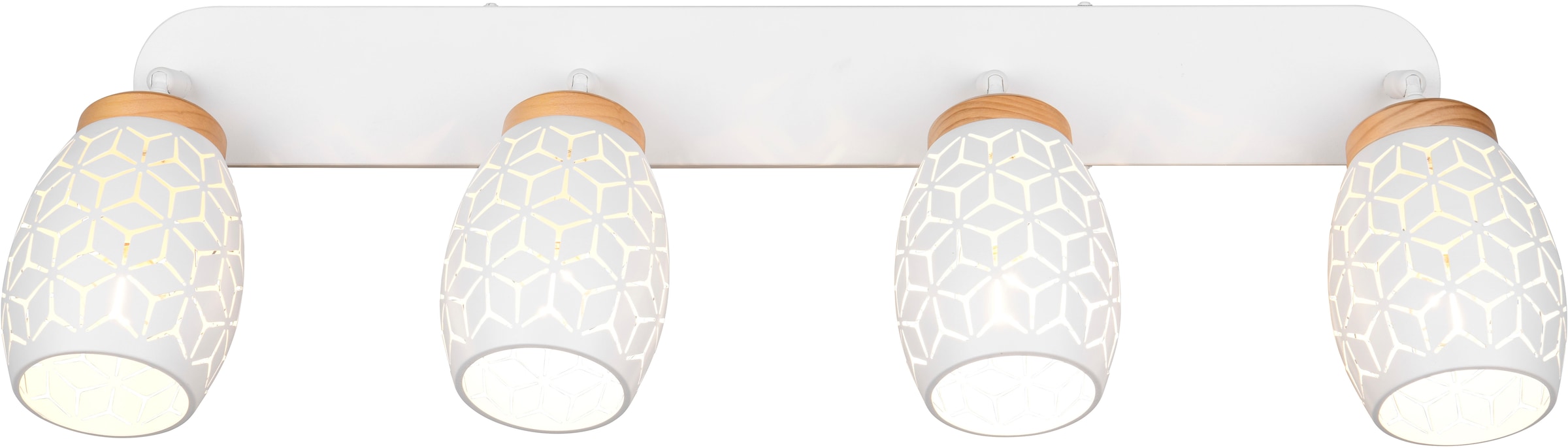 REALITY Leuchten Deckenstrahler »BIDAR 4-flammig, exkl 4x E14 max 10W, Deckenlampe Spots verstellbar« E14 1 Stk. warmweiß - kaltweiß Metall-Lampenschirm mit Lasercut Muster und Holz-Dekoelementen