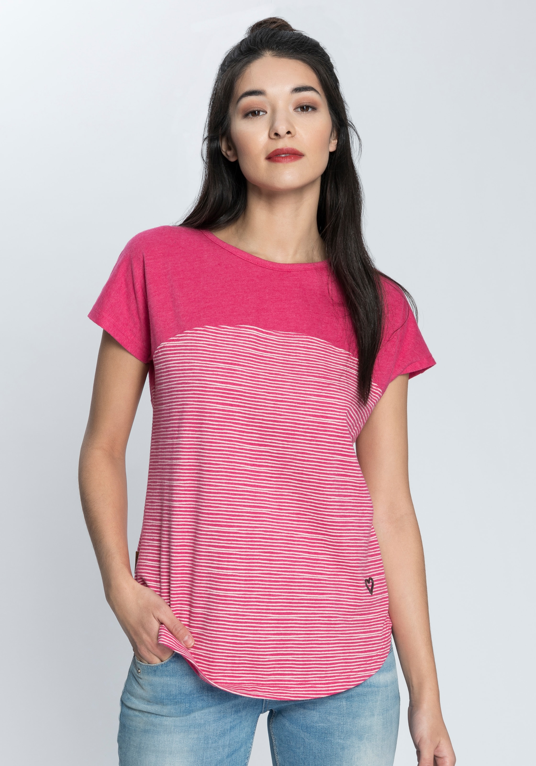 T-Shirt, trendy Longshirt mit Streifen-oder Musterprints