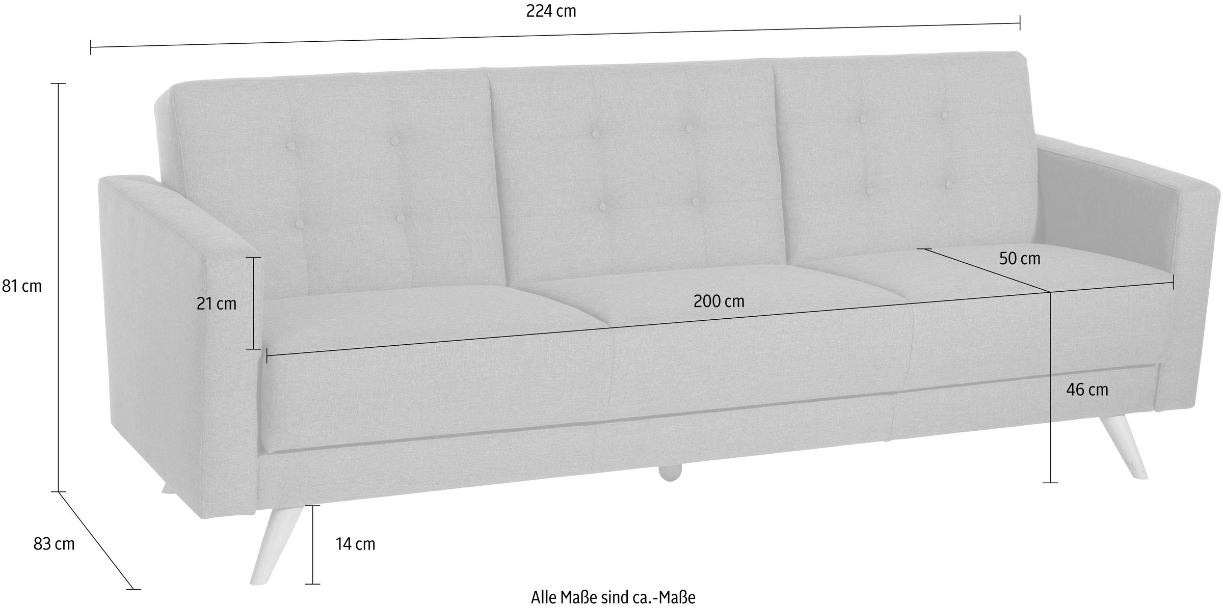 Max Winzer® 3-Sitzer »Julius Kippcouch mit komfortablem Federkern, klassisch und modern«, Schlafsofa, inklusive Bettfunktion & Bettkasten, Breite 224 cm