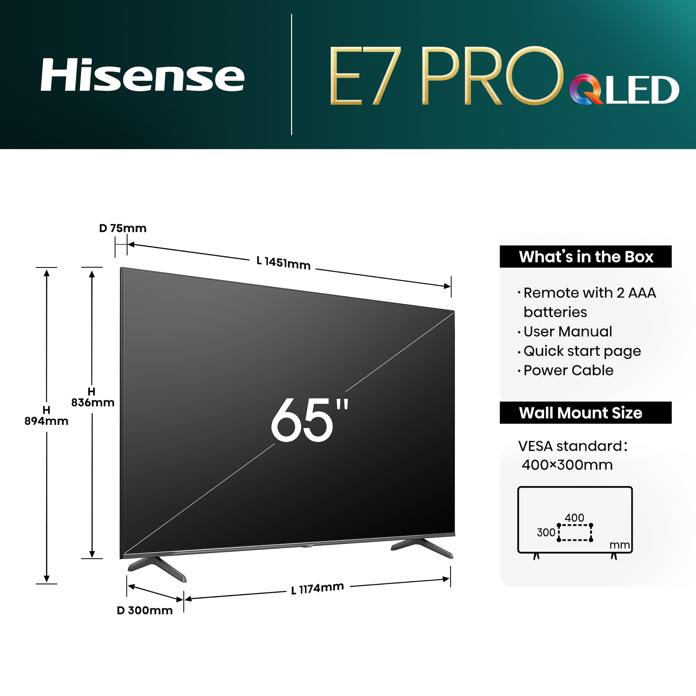 Hisense QLED-Fernseher »65E77NQ PRO«, 4K Ultra HD, Smart-TV, 4K UHD, QLED