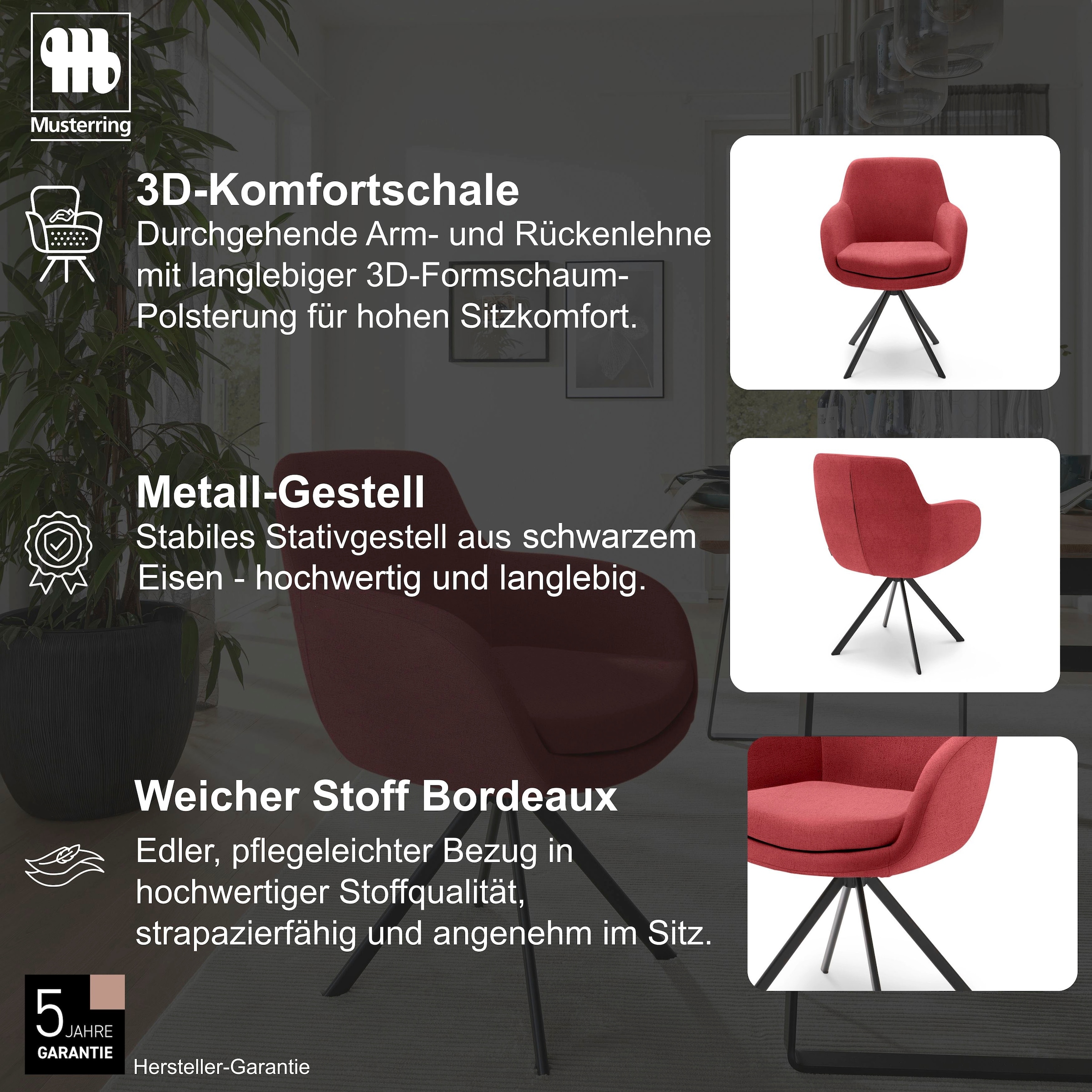 Musterring Esszimmerstuhl »Tavia« (Set) 2 Stk.Stativgestell Eisen schwarz, Drehfunktion optional, diverse Farben