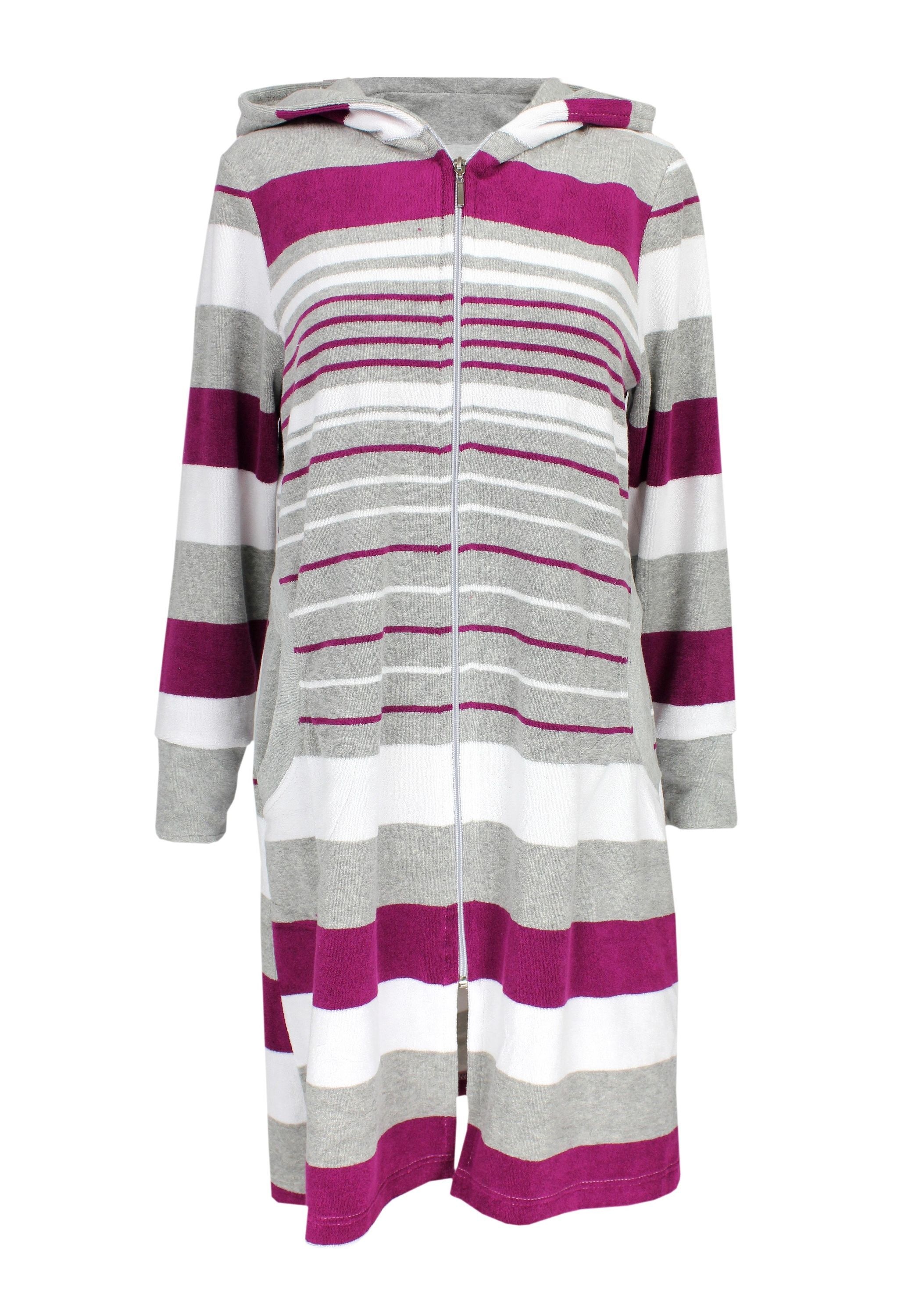 AQUARTI Damenbademantel »Bademantel Aquarti Damen Frottee Bademantel Gestreift mit Kapuze«