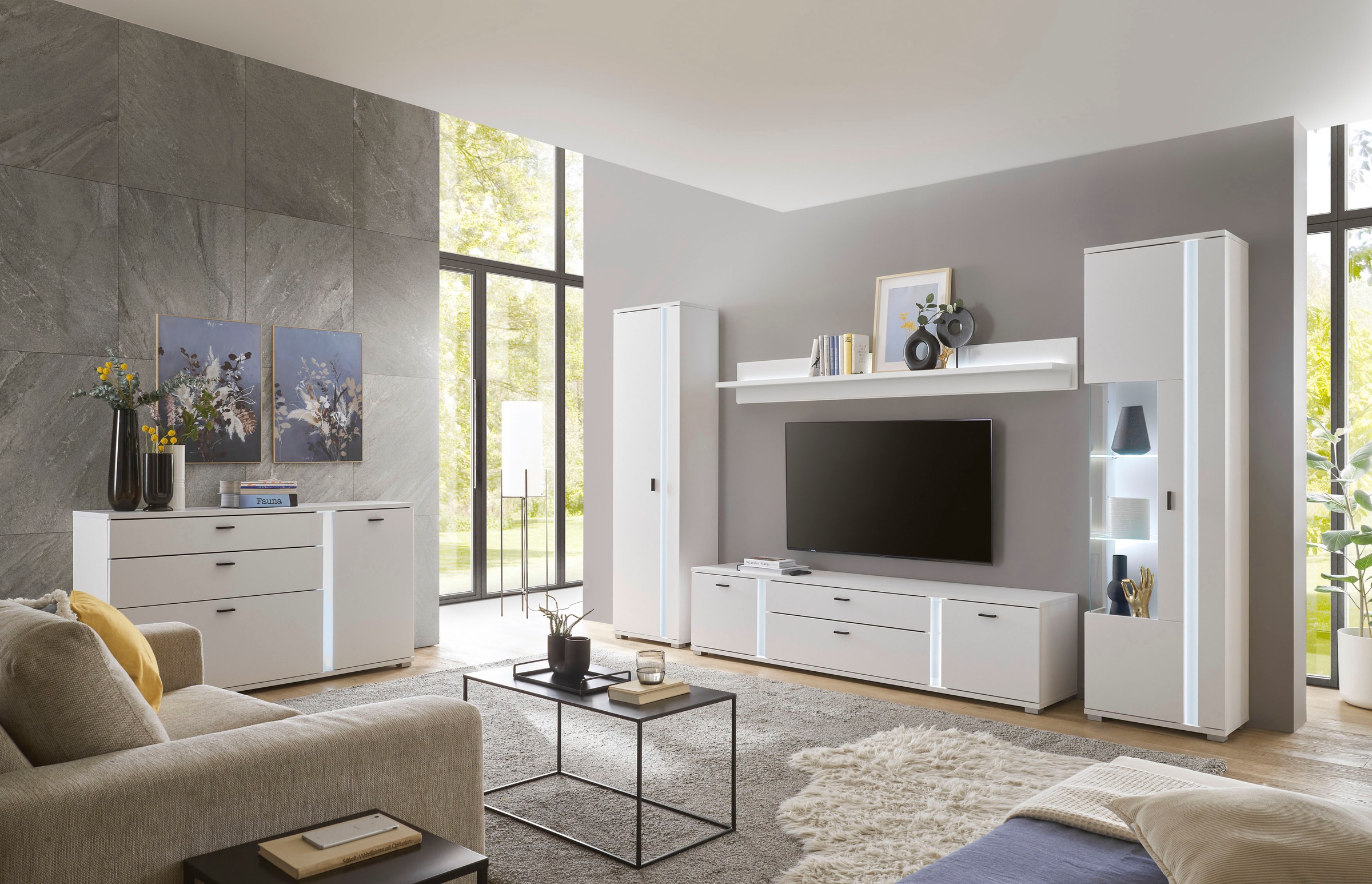 Home affaire Sideboard »LONG ISLAND« 1 Stk. tlg. in moderner Trendfarbe,inklusive senkrechter Beleuchtung,Breite 150 cm