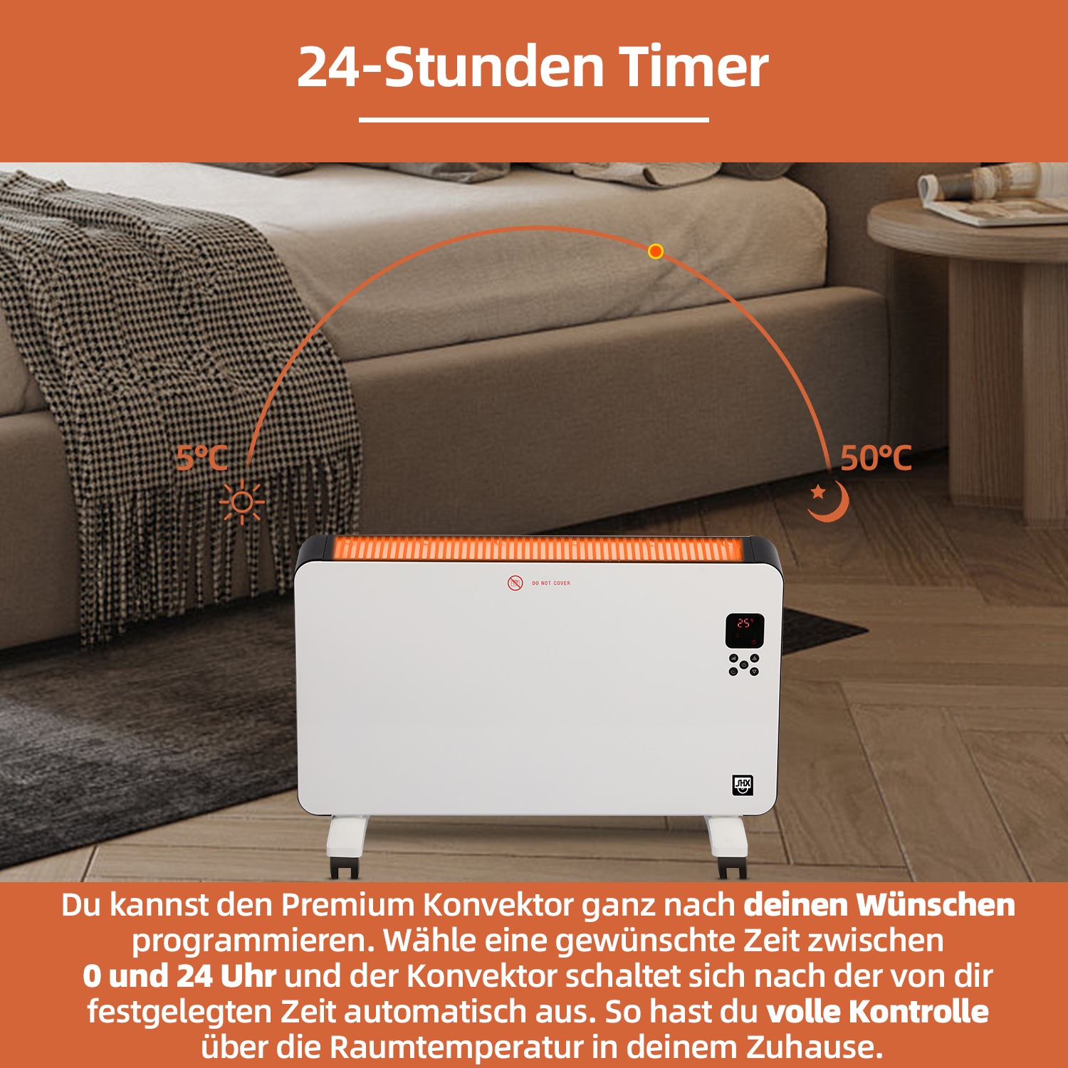 SHX Konvektor, 2000 W, Display, Timer, Rollen