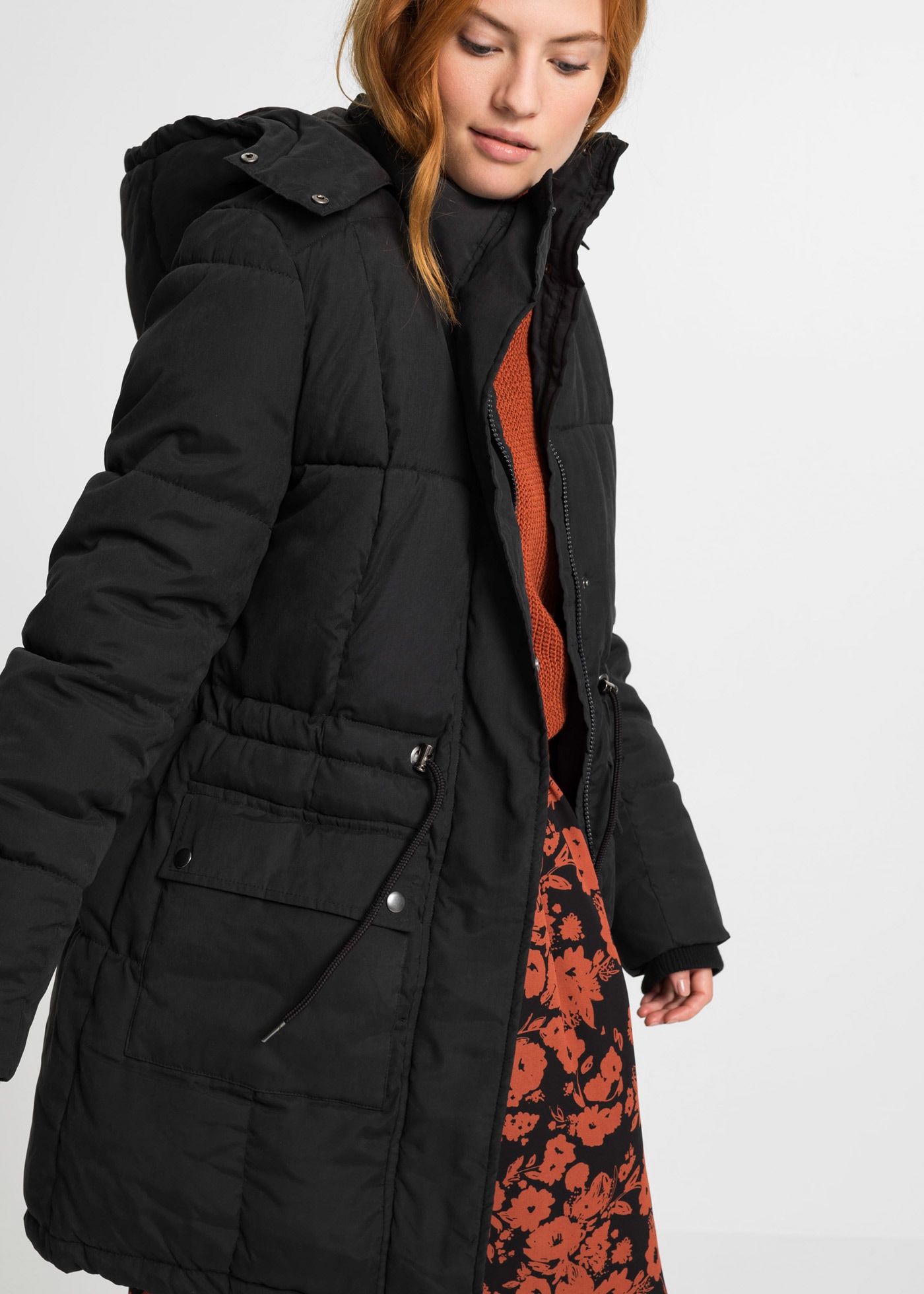 bonprix Winterjacke »Winterjacke mit verstellbarem Taillenbündchen« mit Kapuze mit abnehmbarer Kapuze, mit verstellbarem Taillenbündchen