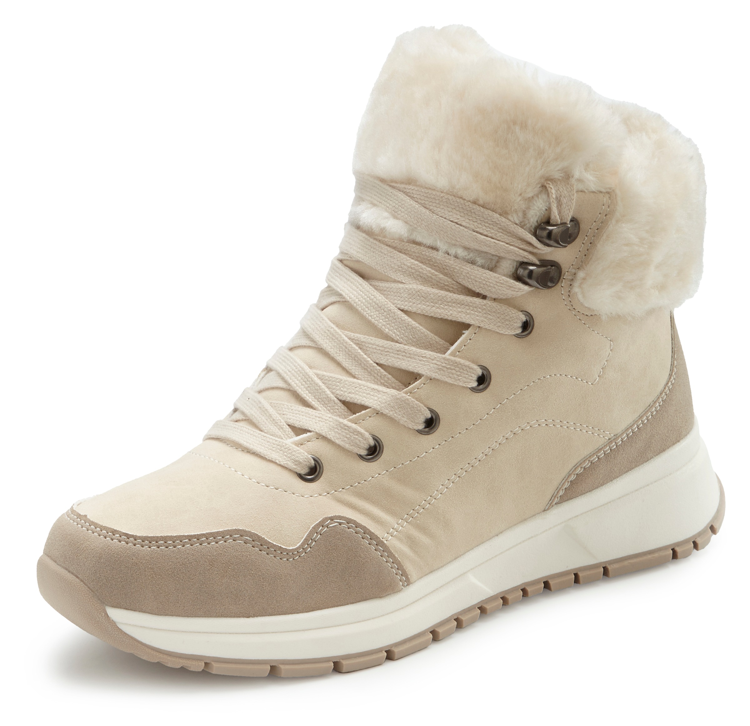 LASCANA Winterstiefelette »High Top Sneaker, Schnürschuh, Boots, Stiefelette«, aus wasserabweisendem Material mit Warmfutter VEGAN