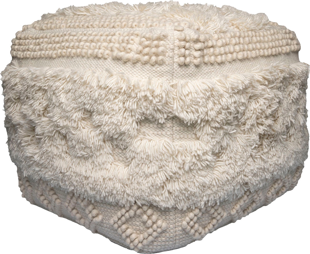 Kayoom Pouf »Bohist 125 50cm x 50cm,  Strukturen mit Fransen und Quasten«, (1 St.), handgefertigt, Unikat, sehr gut kombinierbar, vielfältig im Einsatz