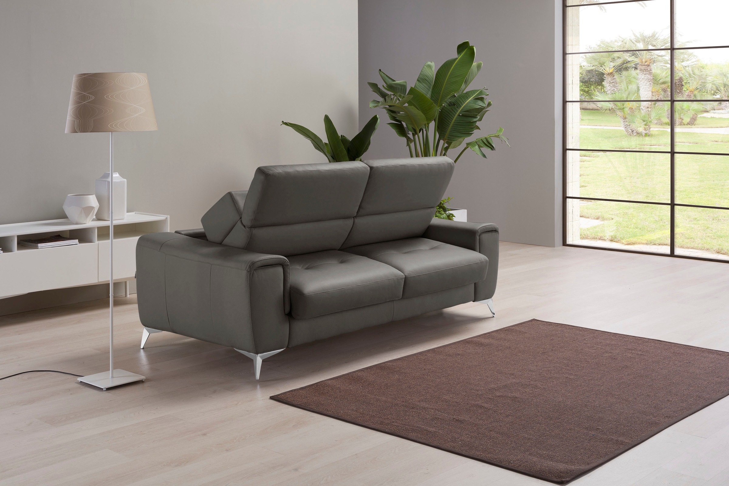 Egoitaliano Schlafsofa »Francine Designsofa, Loungesofa mit Dauerschlaffunktion, Breite 233 cm«, mit Bettfunktion, Leder BULL, graphit, Fußfarbe chrom