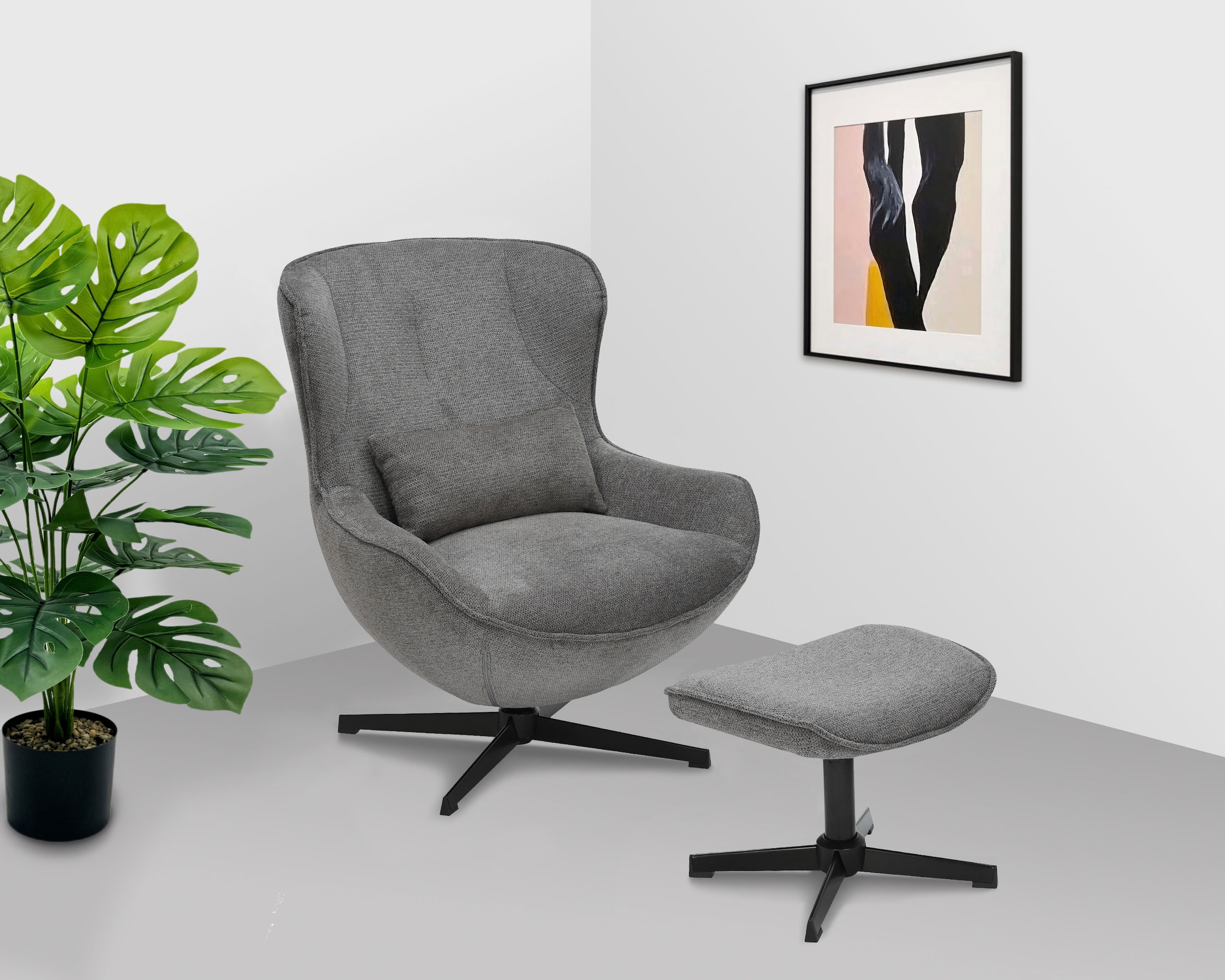 OTTO home Sessel »Yolli Relaxsessel, TV-Sessel mit Hocker« 360° Grad drehbar, Struktur-Bezug