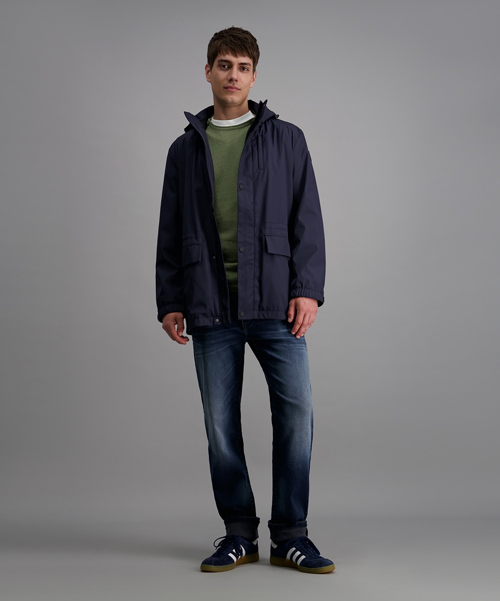 Pioneer Authentic Jeans Rundhalspullover, Ausschnitt mit Rollkante, Außennähte