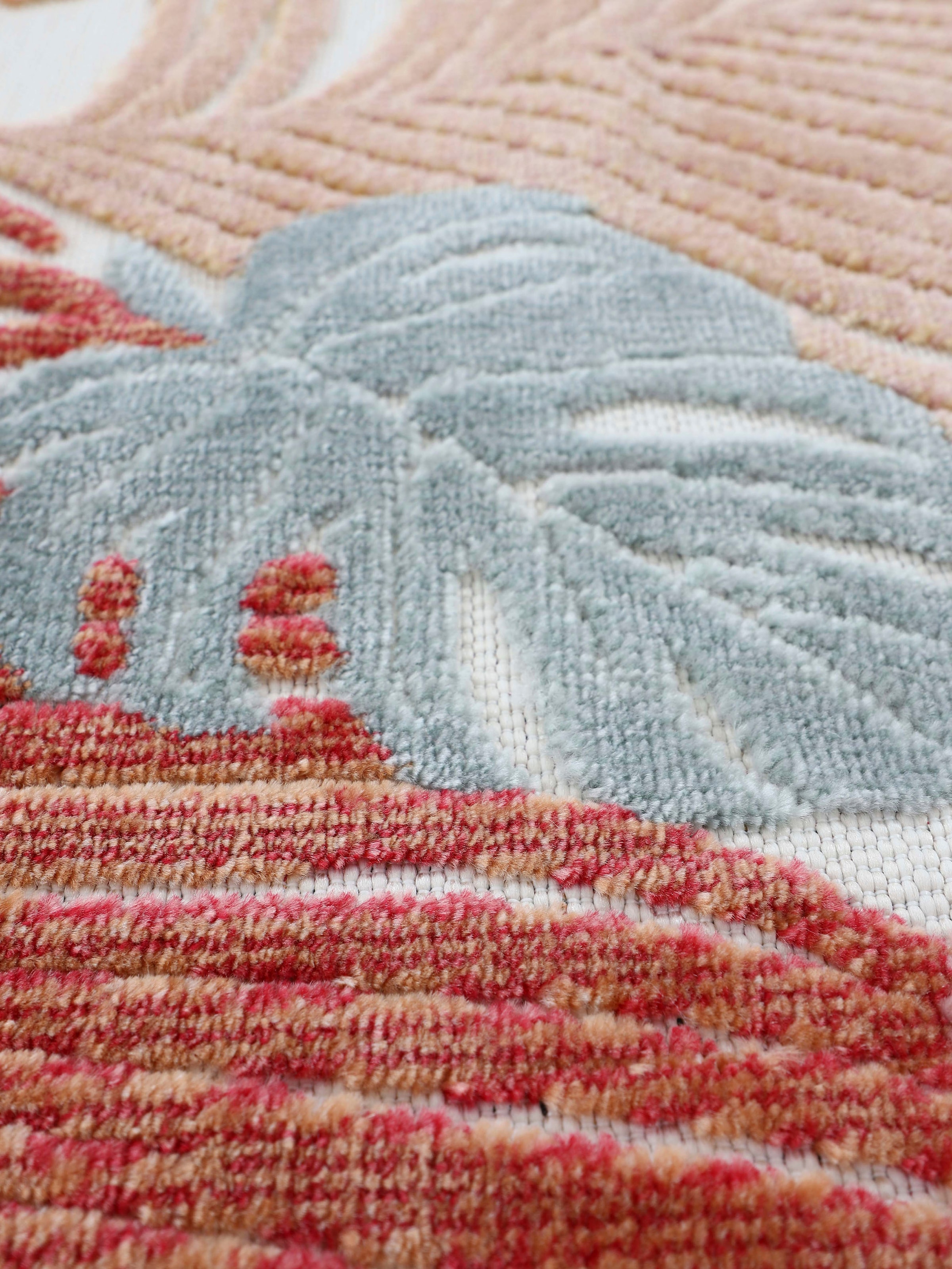 carpetfine Teppich »Deja 104«, rund, 4 mm Höhe, robustes Flachgewebe, Motiv- Floral Palmenblätter, Hoch-Tief Effekt