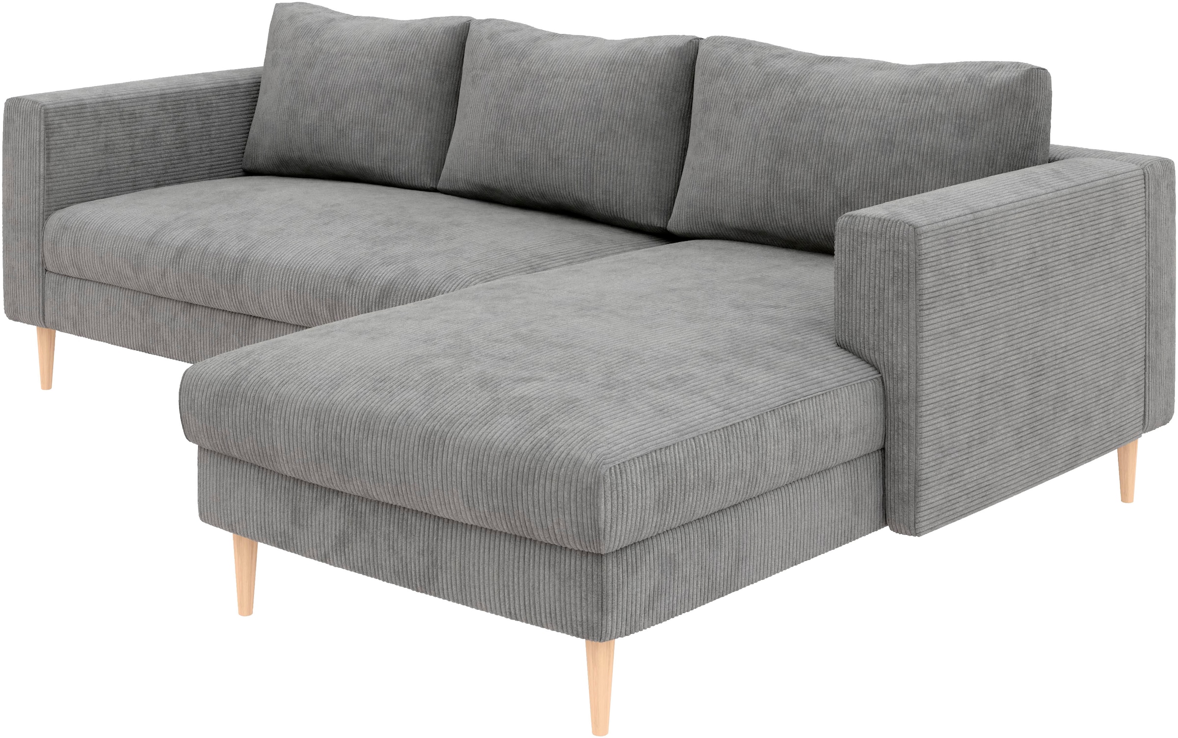 TRENDMANUFAKTUR Ecksofa »Amazing, wahlw. mit Schlaffunktion & Bettkasten, Fuß Buche lackiert« Recamiere beidseitig montierbar, Sofa in L-Form, 232 cm