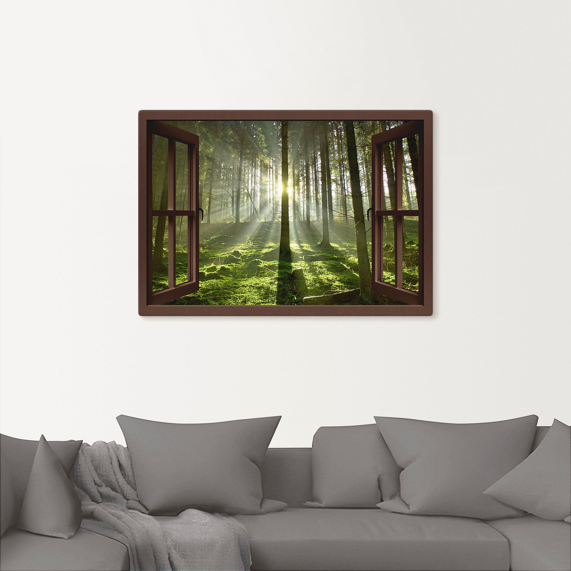 Artland Leinwandbild »Fensterblick - Wald im Gegenlicht, braun«, Fensterblick, (1 St.), auf Keilrahmen gespannt