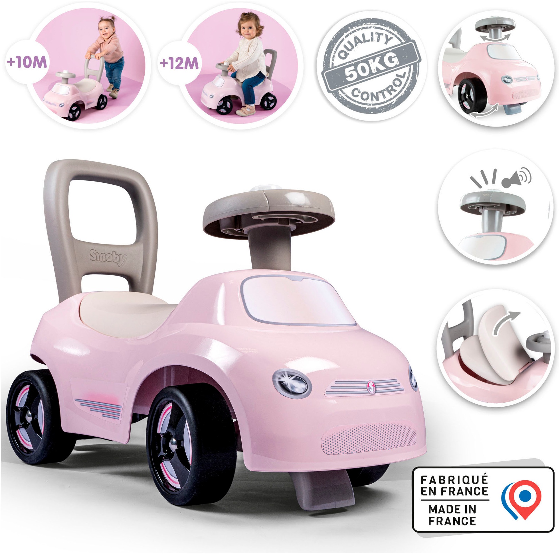 Smoby Rutscherauto »Rutschauto Rosa«, auch als Lauflernhilfe nutzbar; Made in Europe