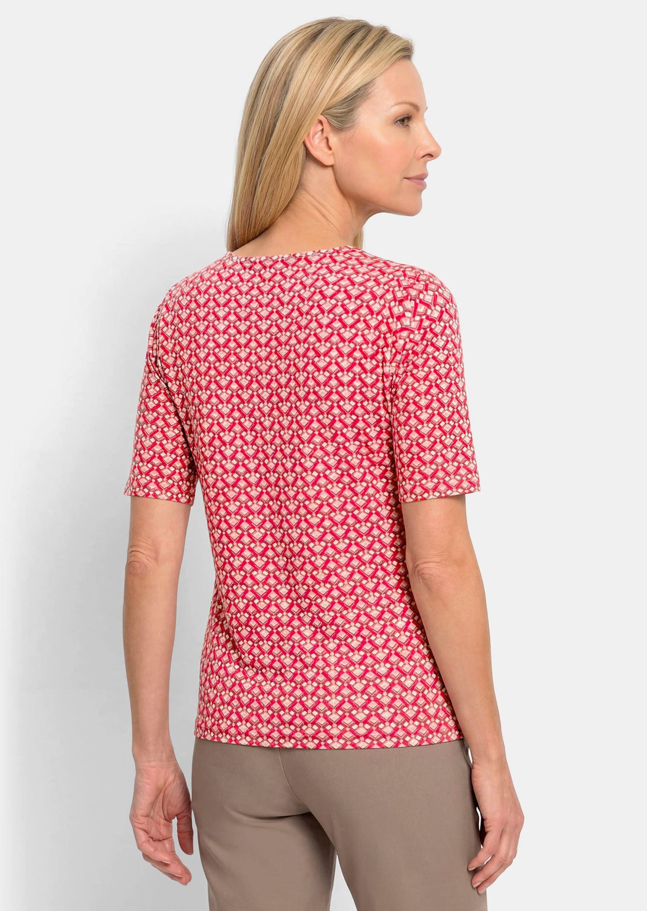 GOLDNER Kurzarmshirt »Kurzgröße Jersey-Shirt mit Minimal-Rautenmuster« stretchbequemer Viskosejersey