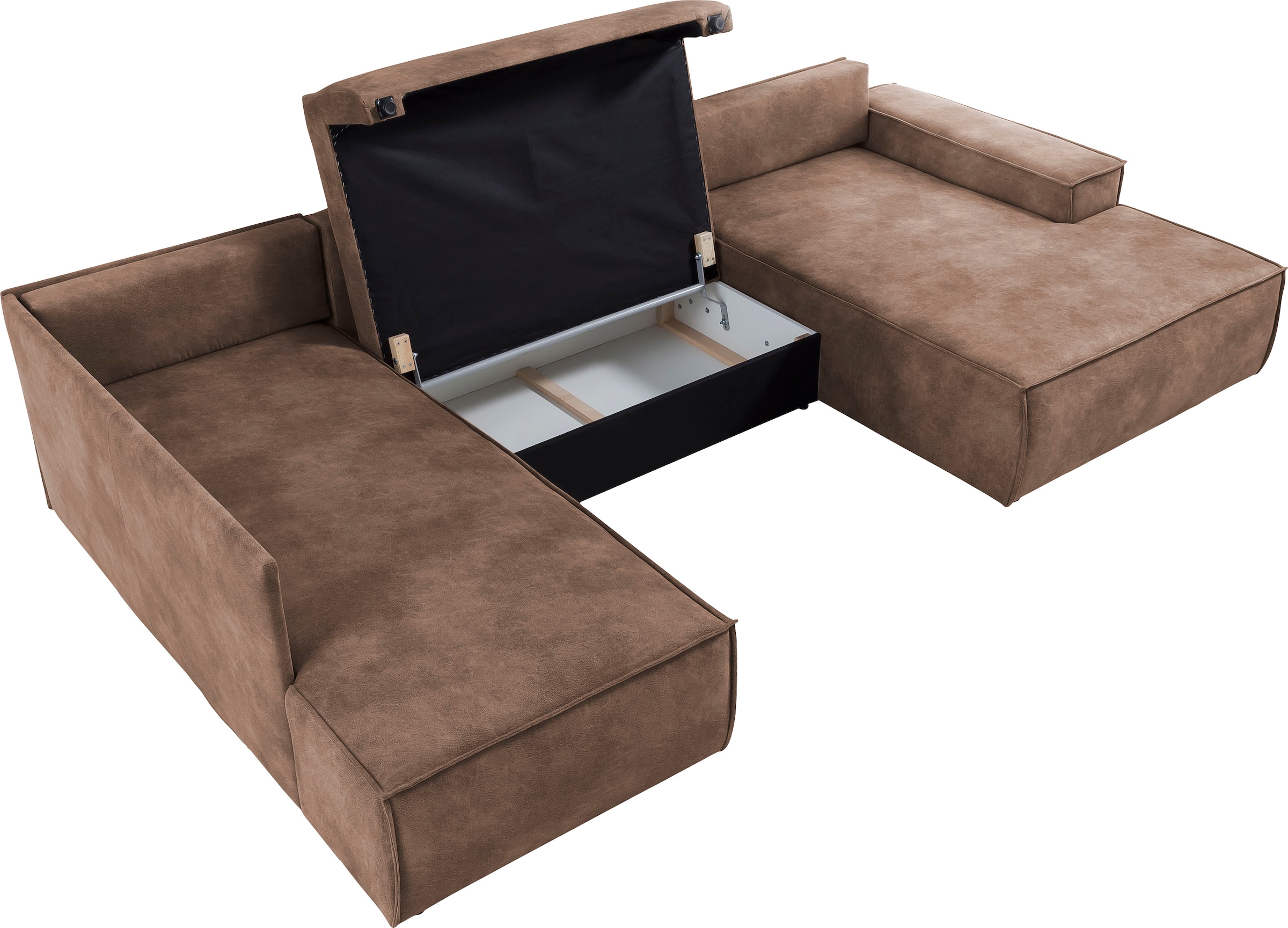 Home affaire Wohnlandschaft »SHERWOOD 329 cm, U-Form, Schlafsofa,«, Schlaffunktion m. Bettkasten (194x139 cm), Cord, Vintage, Samtvelours
