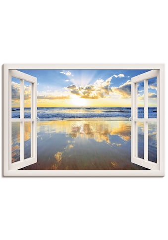Leinwandbild »Fensterblick Sonnenaufgang Ozean«, Fensterblick, (1 St.), auf Keilrahmen...