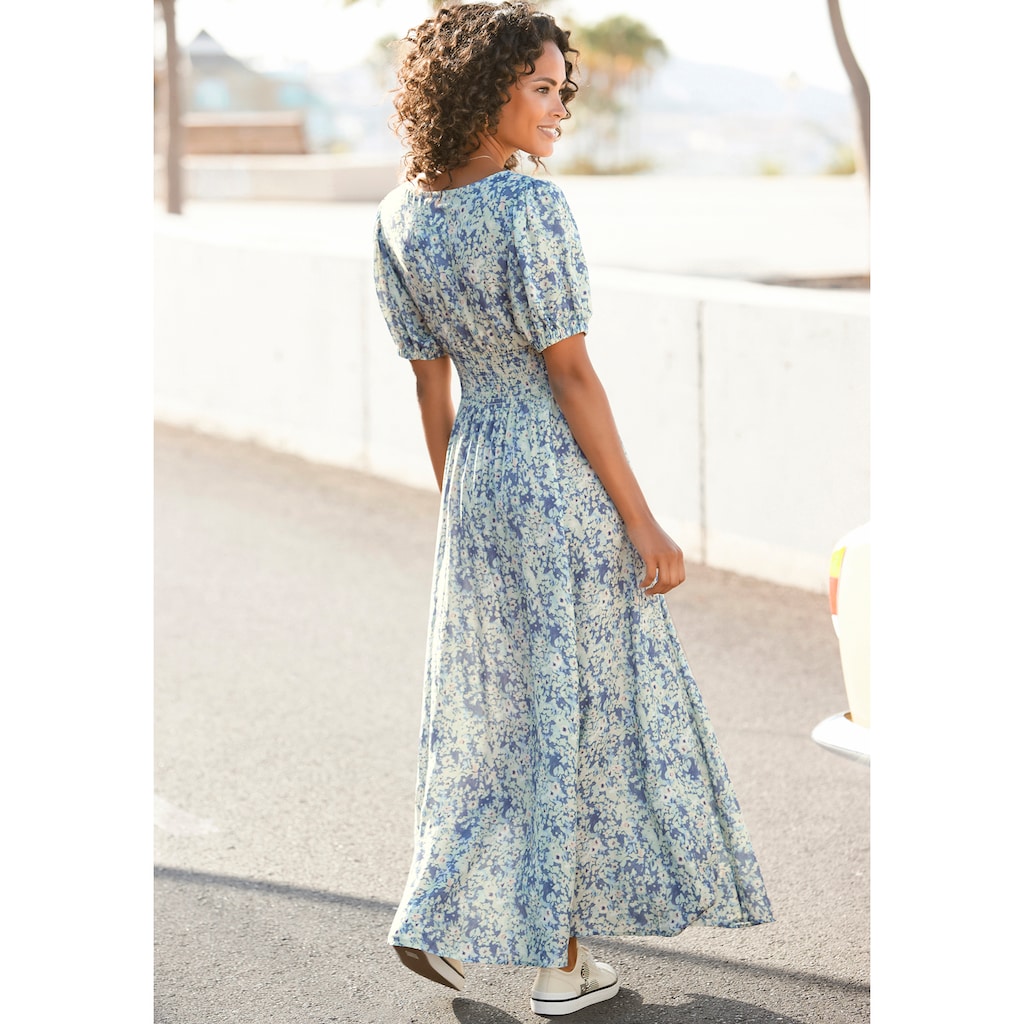 Buffalo Maxikleid, mit zartem Blumendruck und V-Ausschnitt, Sommerkleid, Strandkleid