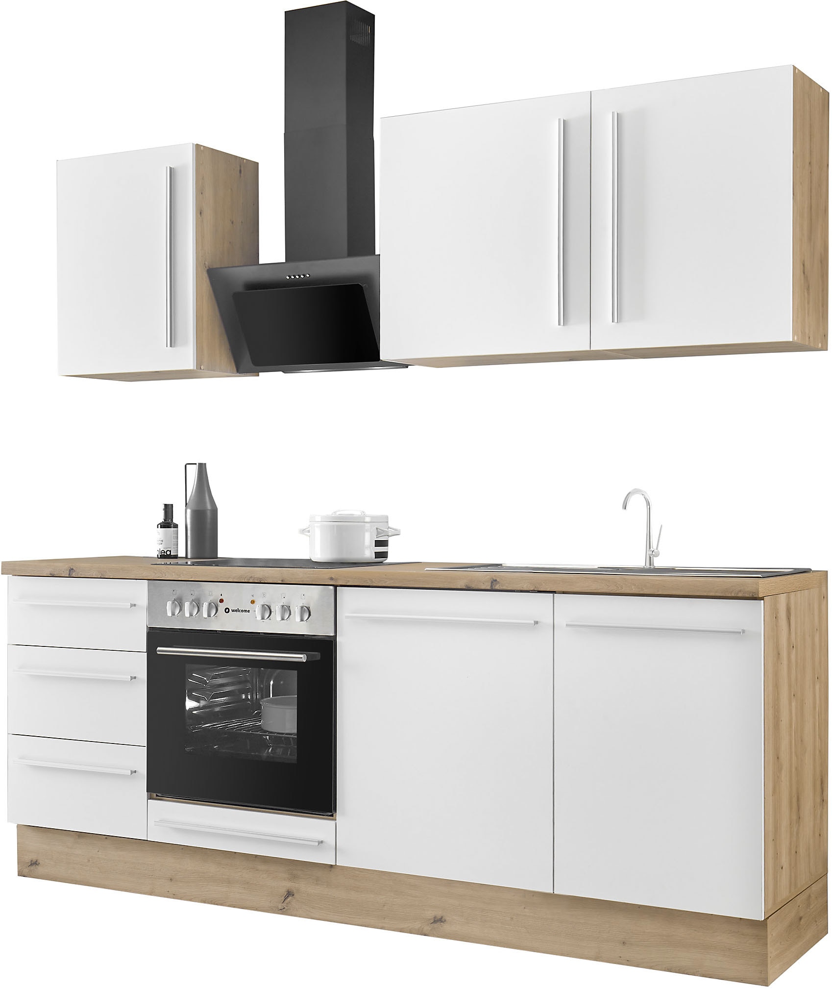 KOCHSTATION Küchenzeile »KS-Florida mit 38mm starker Arbeitsplatte« Breite 220 cm, wahlweise mit E-Geräten, Soft-Close-Funktion