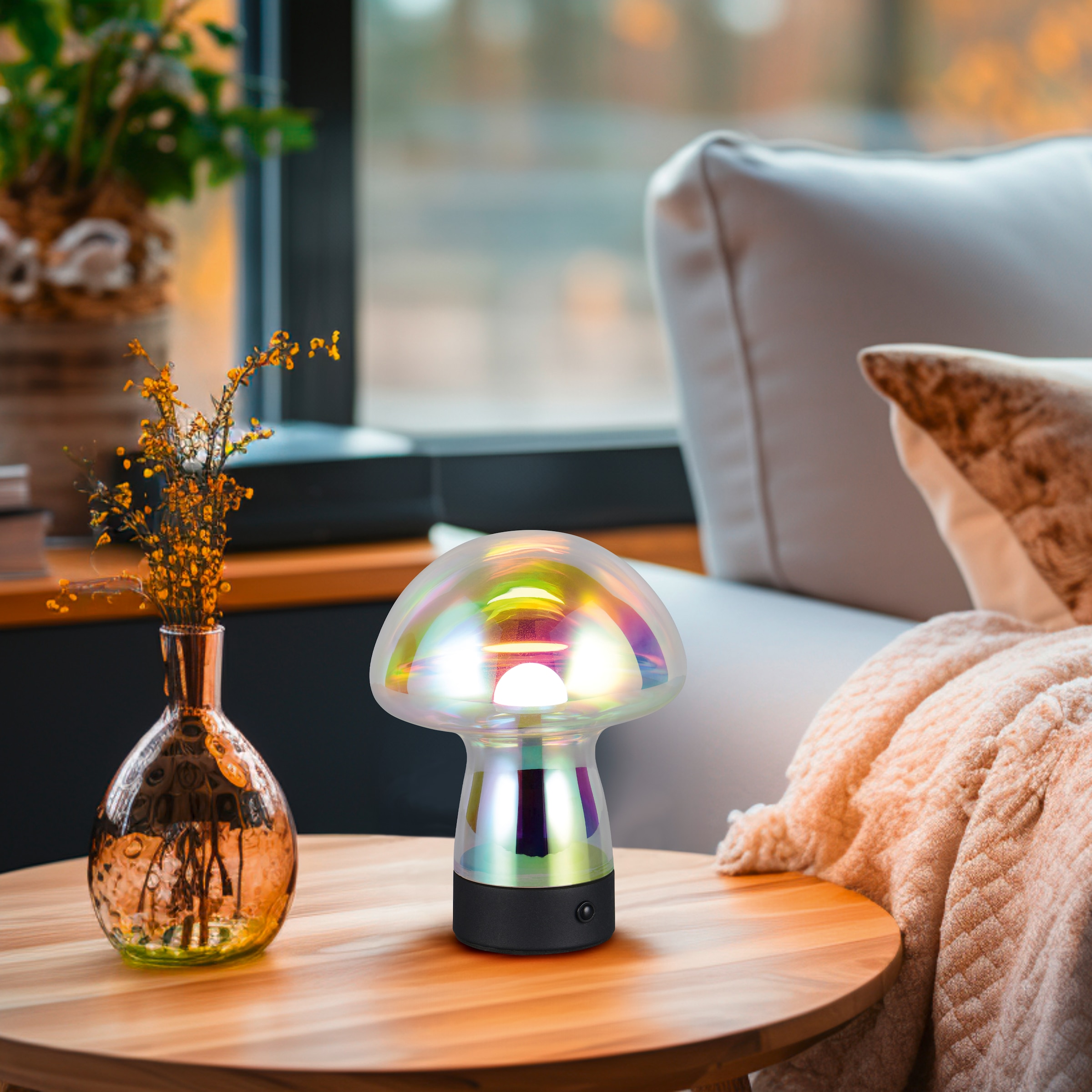 REALITY Leuchten LED Tischleuchte »DOOLEY, Akku LED Tischlampe aus Glas, Höhe 18 cm Ø 14cm, IP20 1,5W LED« LED-Board 1 Stk. Warmweiß 140 Lumen 3000K warmweiß, Touchdimmer, USB-Ladeanschluss
