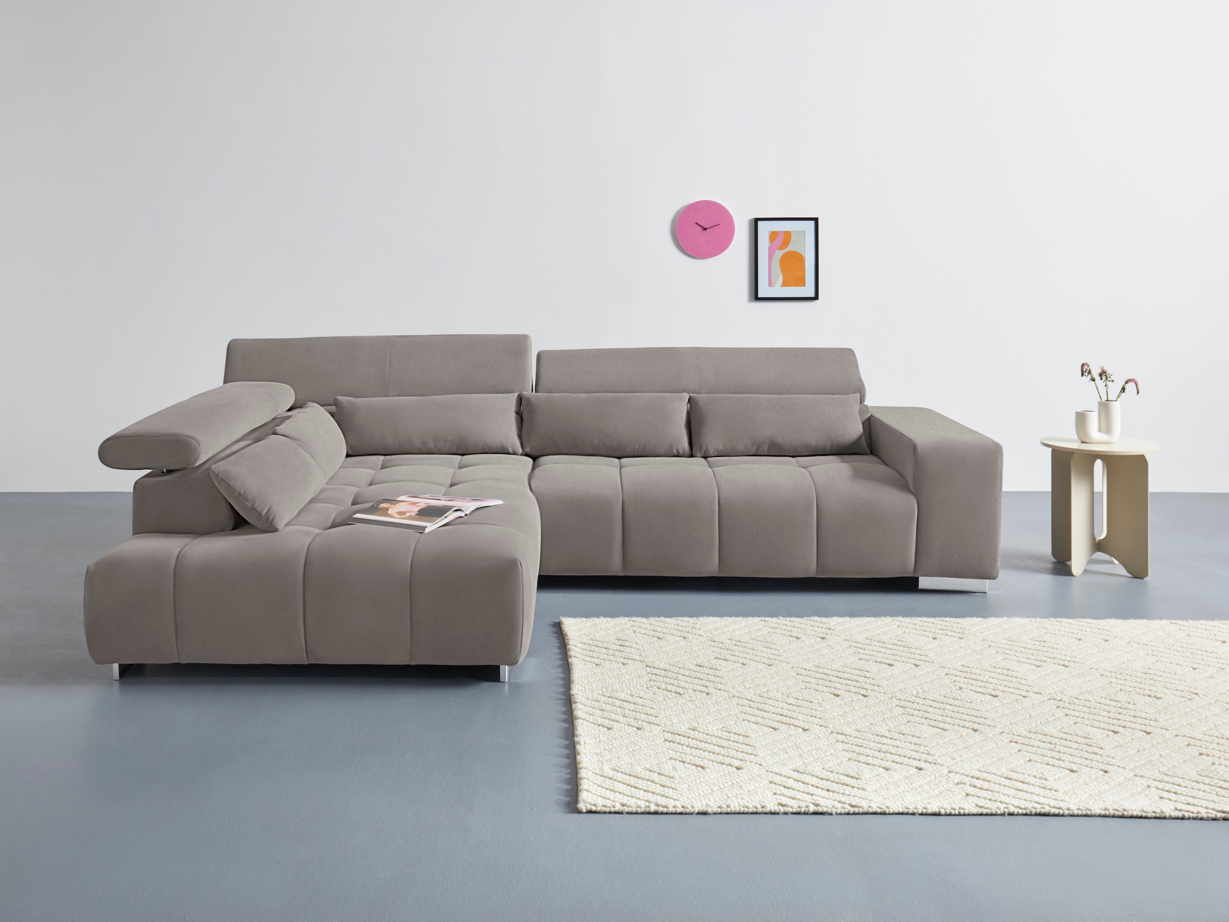 COTTA Ecksofa »Orion L-Form, B: 310 cm« Kopfteilverstellung & 5 Nierenkissen
