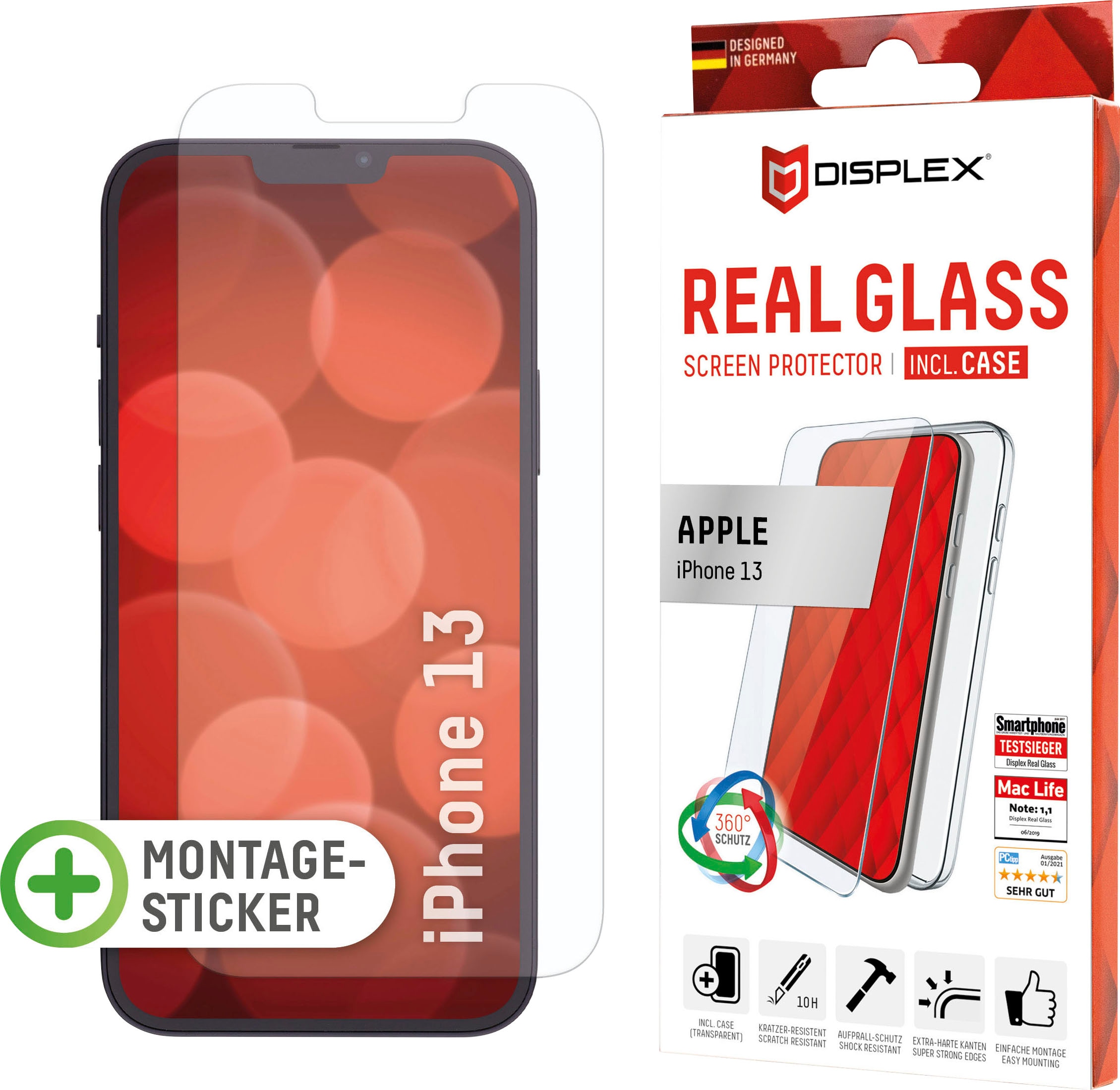 Displex Displayschutzfolie »DISPLEX Real Glass + Case für iPhone 13«