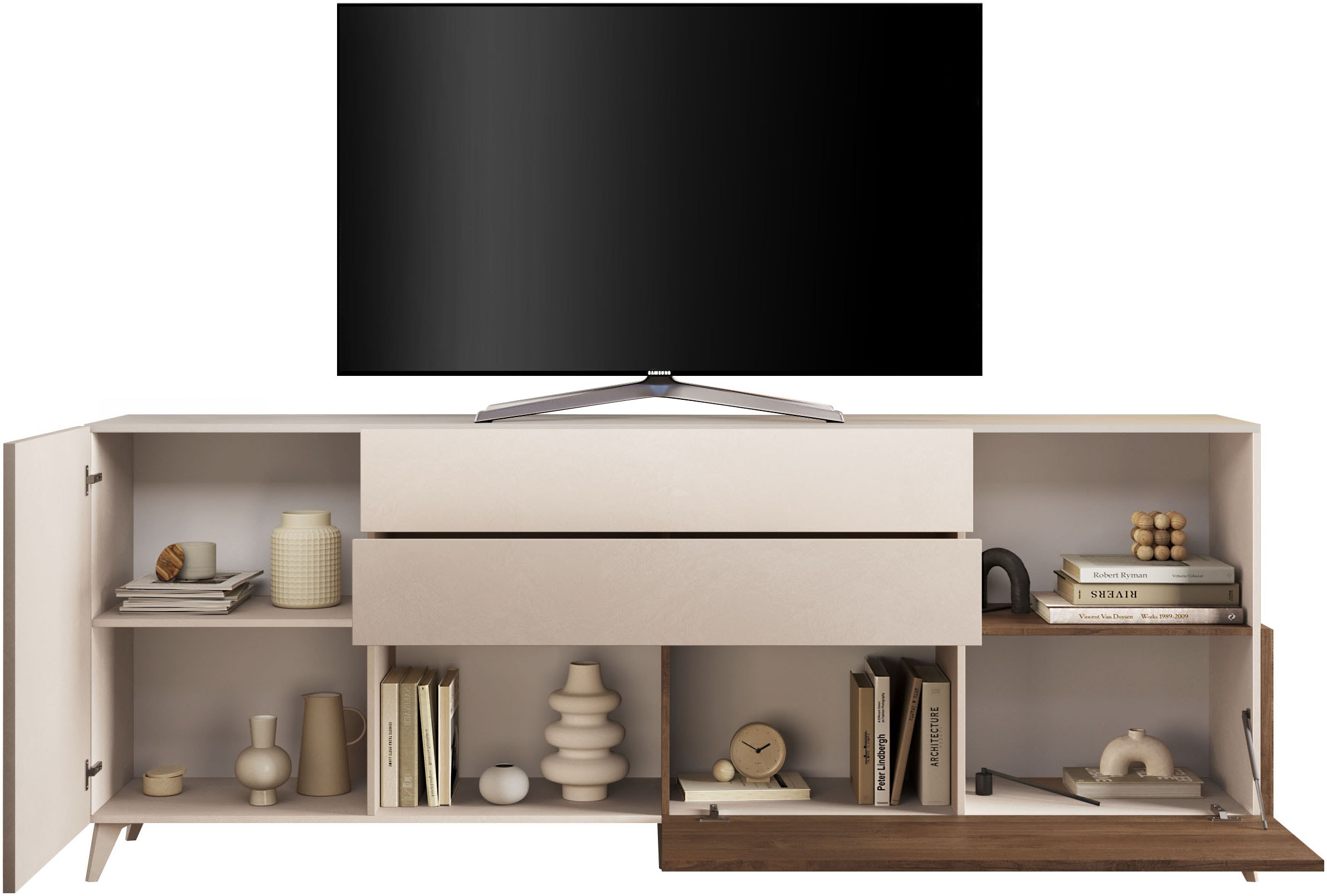 INOSIGN Sideboard »Monaco in Breite 241 cm, Anrichte mit Tür, Klappe und 2 Schubkästen«, Stauraumschrank – sanftes Schließen, edles Design, viel Platz
