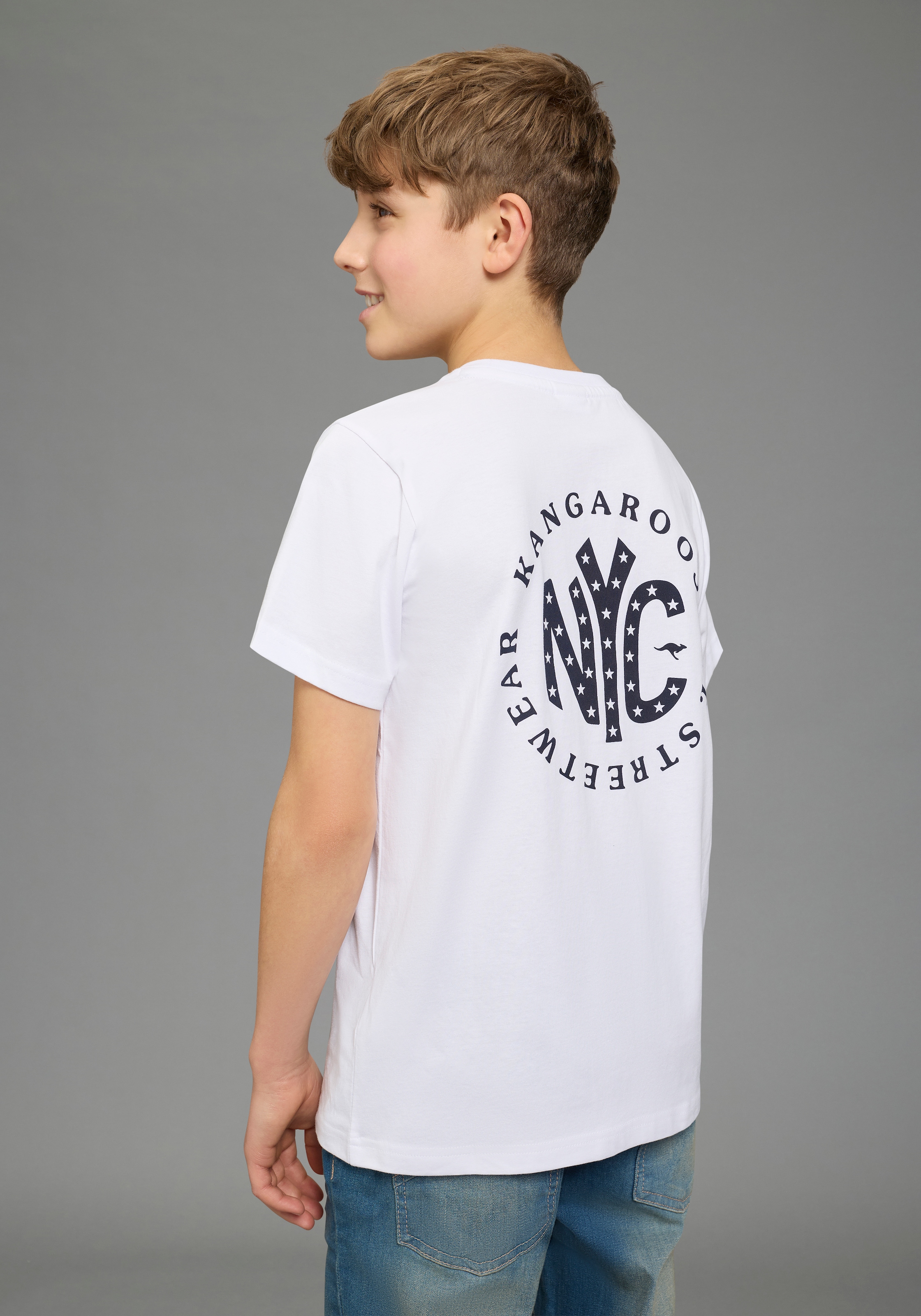 KangaROOS T-Shirt »Kangaroos 2er Pack T-Shirts« Packung, 2, 2 tlg. Basic Passform, mit Rundhalsausschnitt, bedruckt, aus Baumwolle