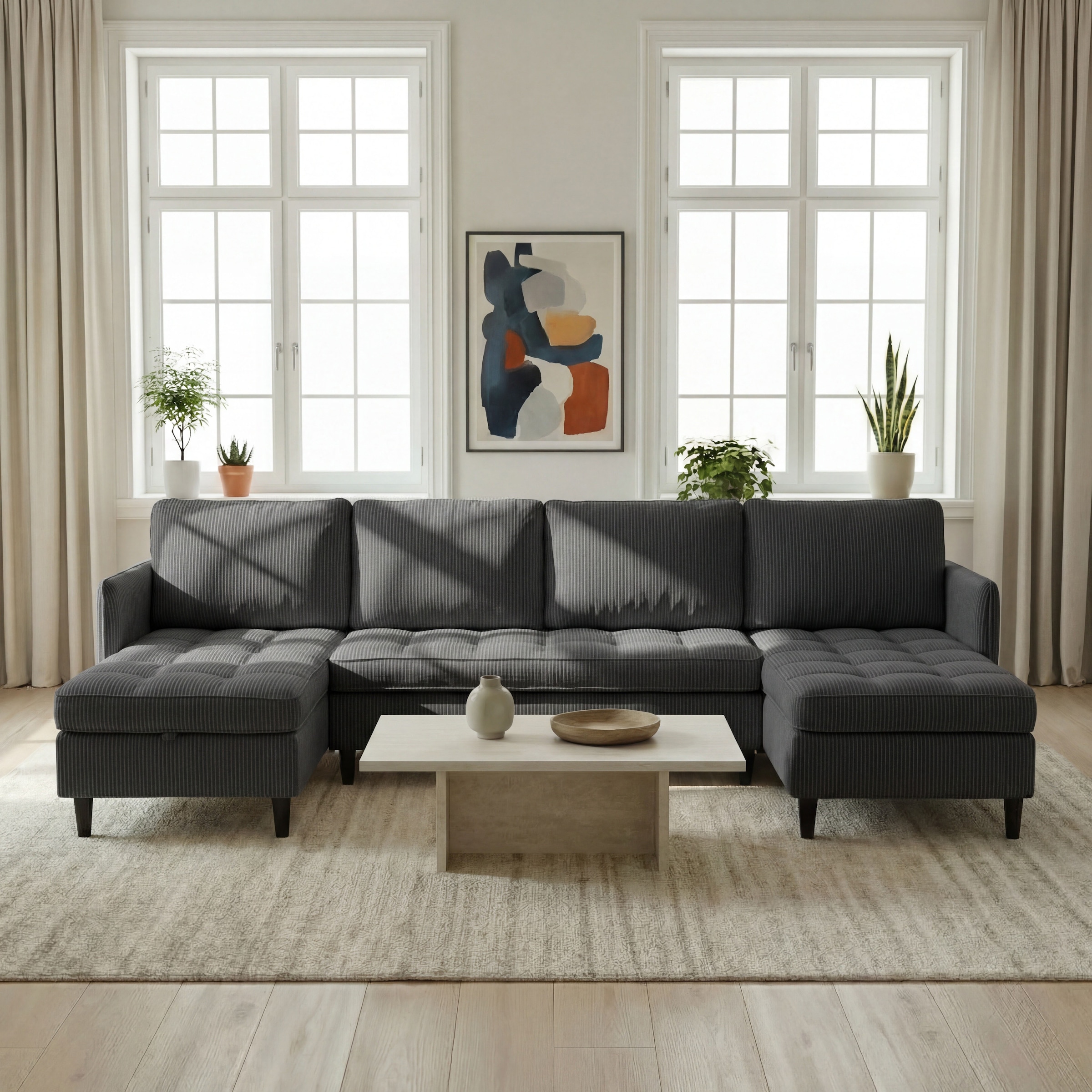 Dorel Home Wohnlandschaft »LINDHUS, Cord, Modulsofa, verschiedene Stellvarianten« Breite als U-Form (254cm) mit Verbindern fixierbar, Recamiere,Stauraum