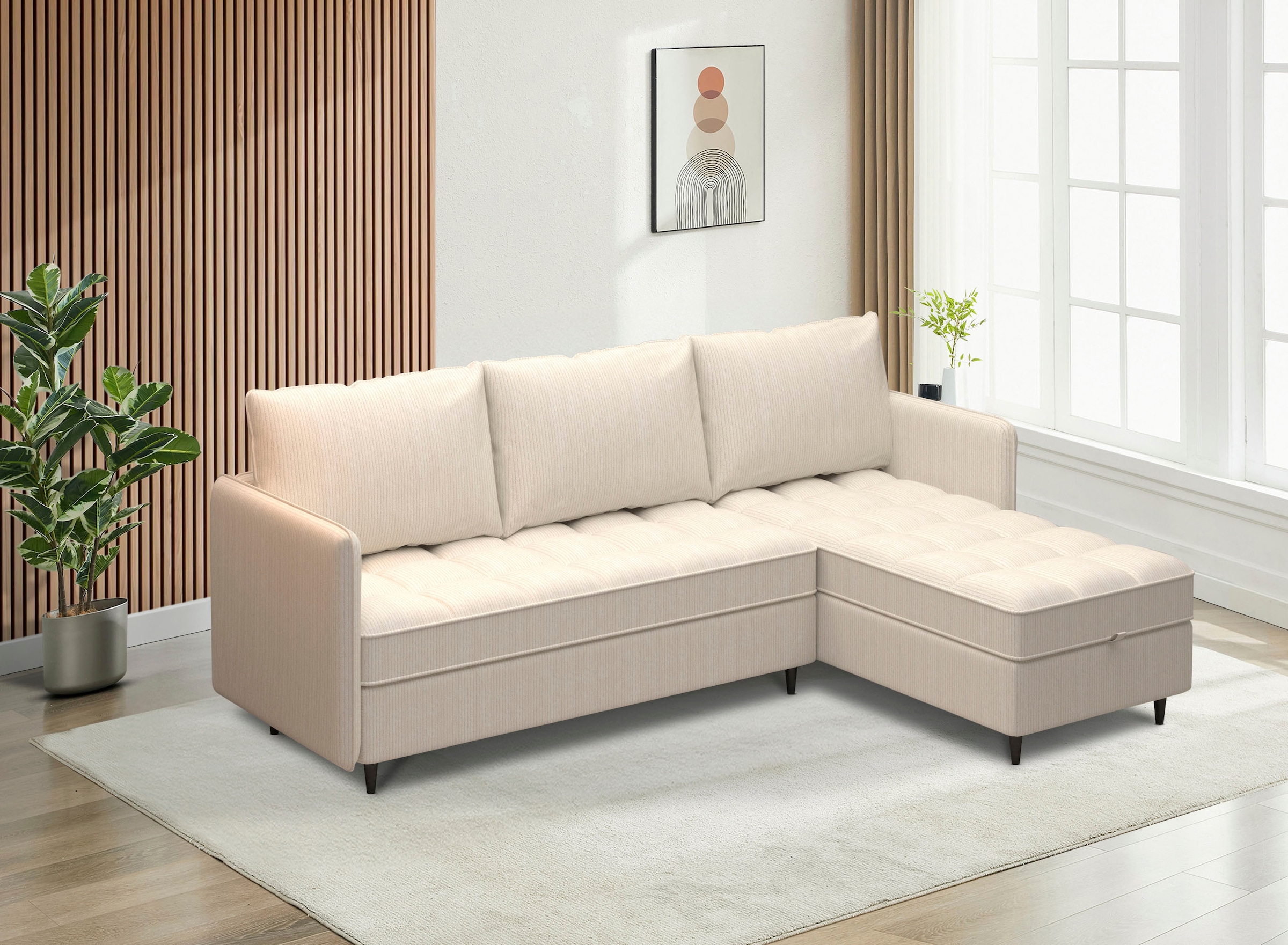 Dorel Home Ecksofa »LINDHUS, L-Form, verschiedene Stellvarianten, Loungesofa, Schlaf-Liege«, Wohnlandschaft, mit Recamiere, großer Bettkasten, Cord, Chenille