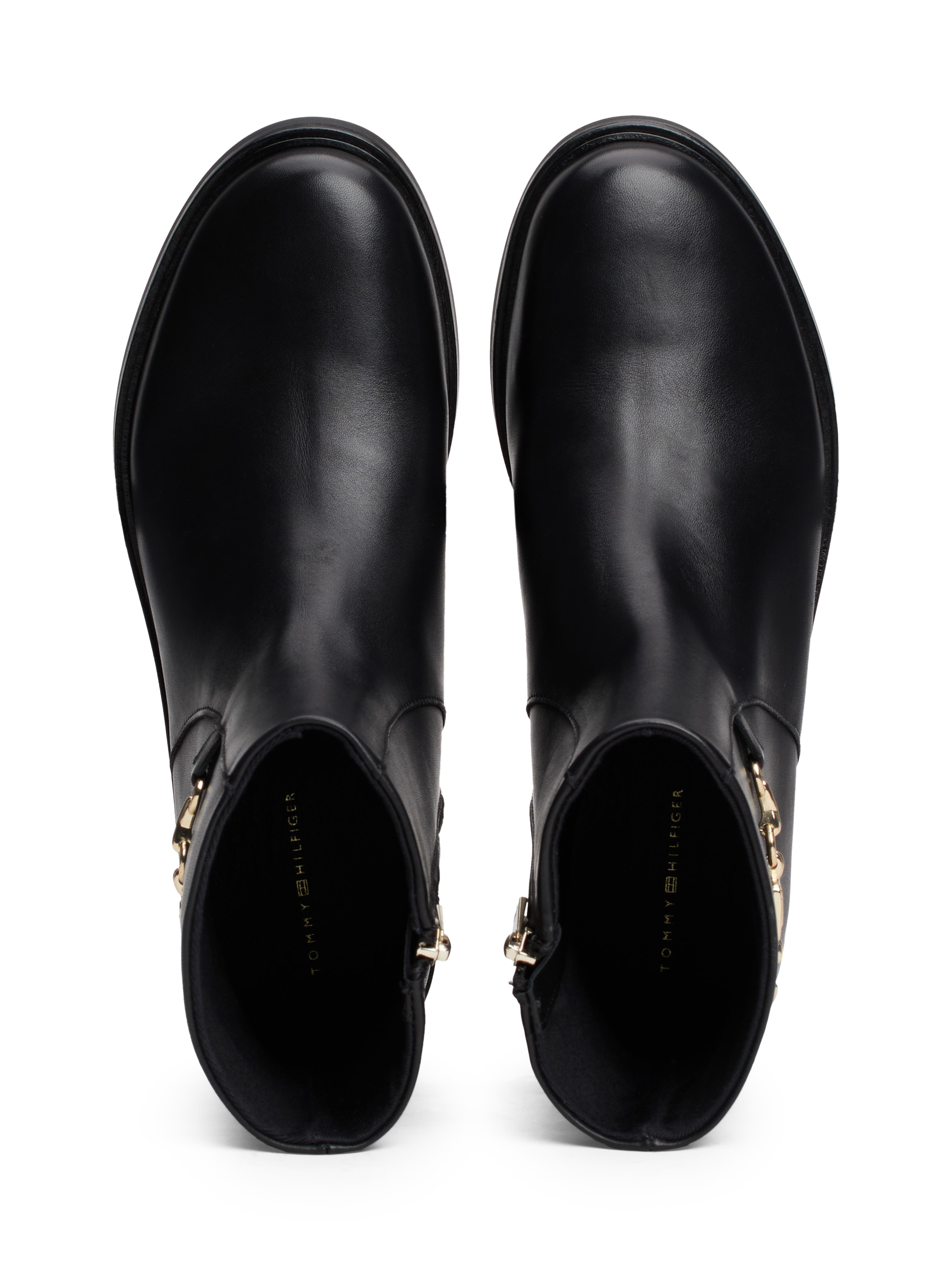 Tommy Hilfiger Stiefelette »TH CHAIN LEATHER LOW BOOTIE«, Blockabsatz, Businesschuh, Ankleboots mit goldfarbener Zierkette