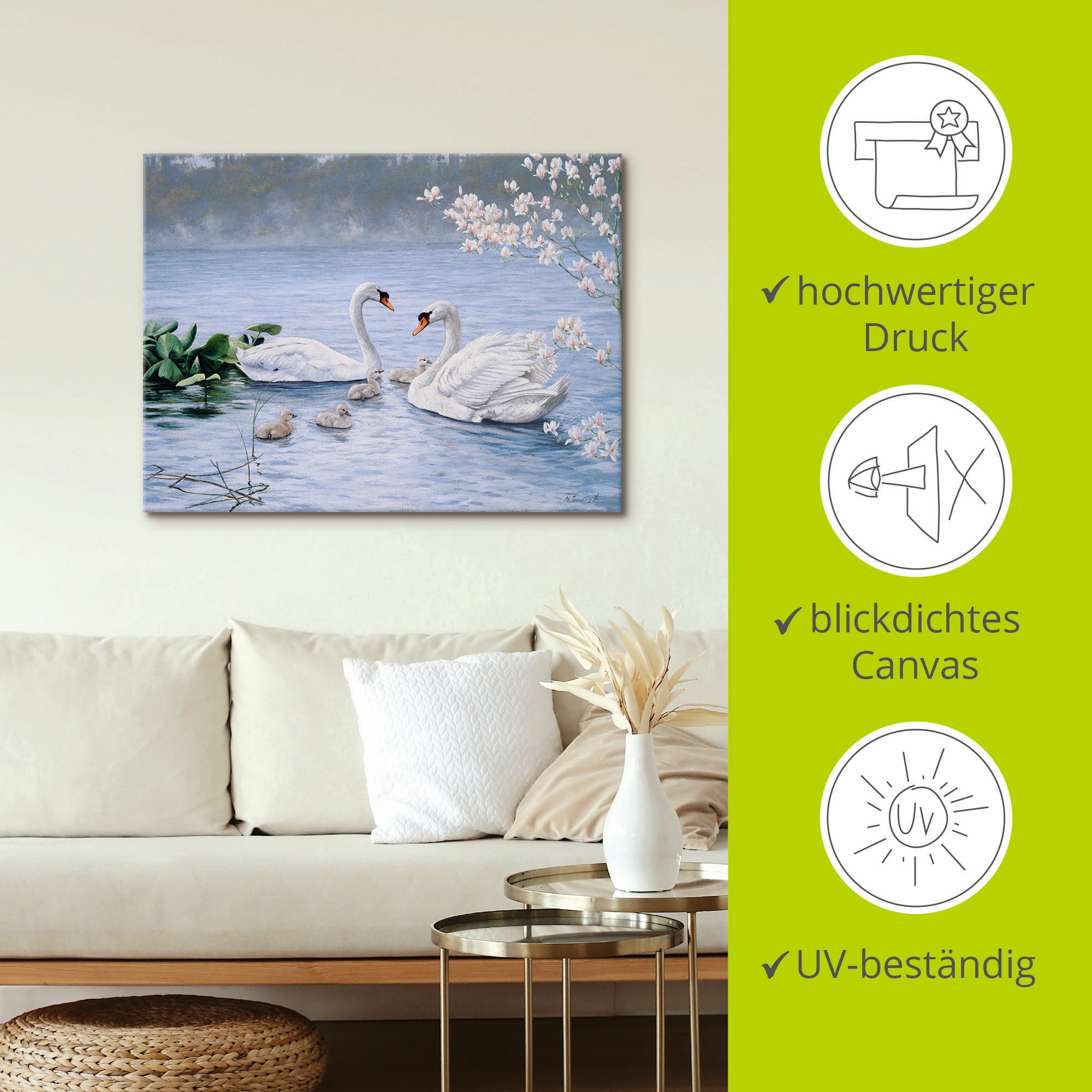 Artland Leinwandbild »Stolze Schwanenfamilie« Vögel 1 Stk. tlg. auf Holzrahmen gespannt