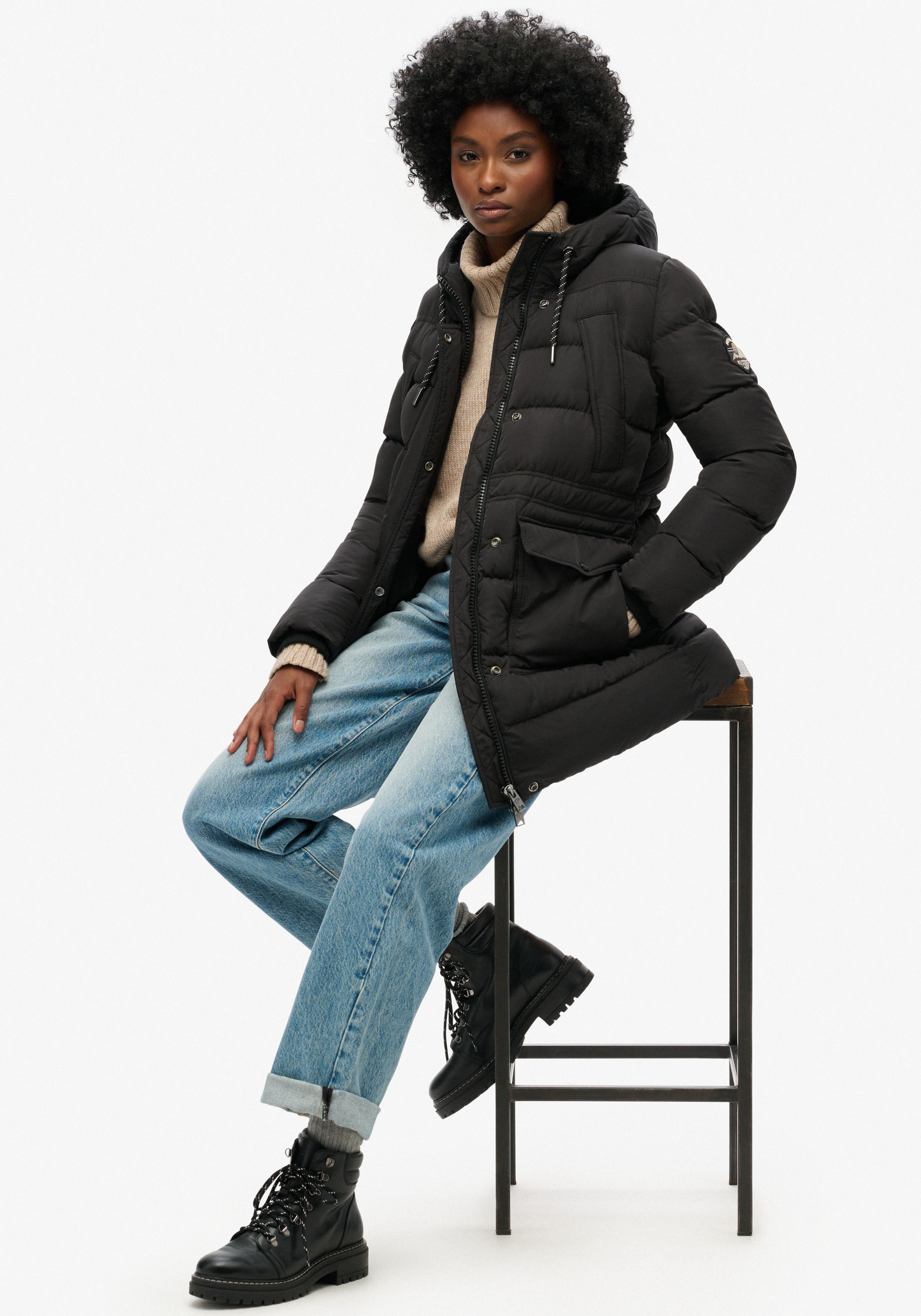 Superdry Steppjacke »EVEREST MID LENGTH PUFFER JKT«, mit Kapuze