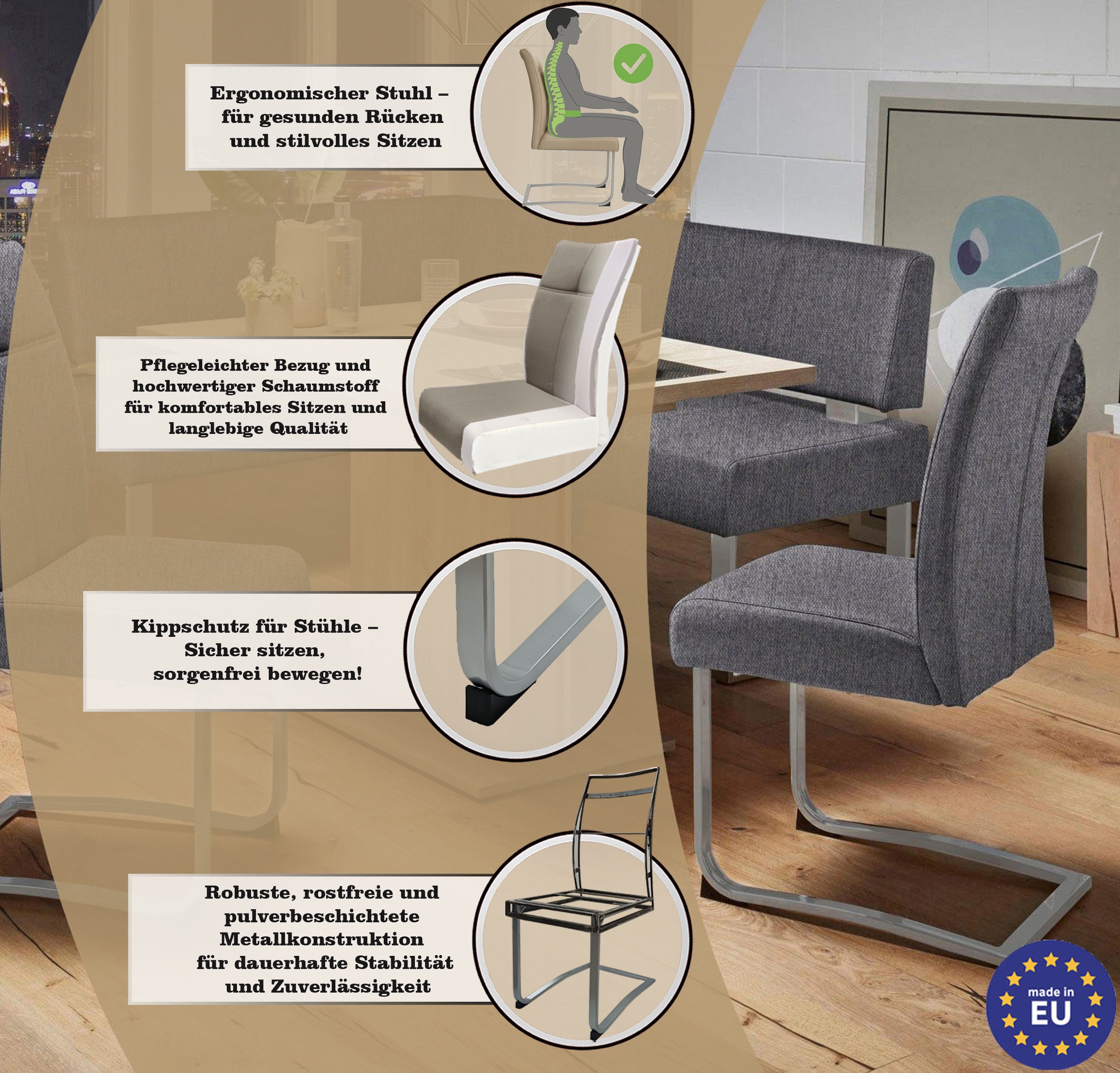 Home affaire Freischwinger »Rab«, (Set), 2 St., Strukturstoff, Bezug in verschiedenen Qualitäten, maximale Belastbarkeit 120 kg