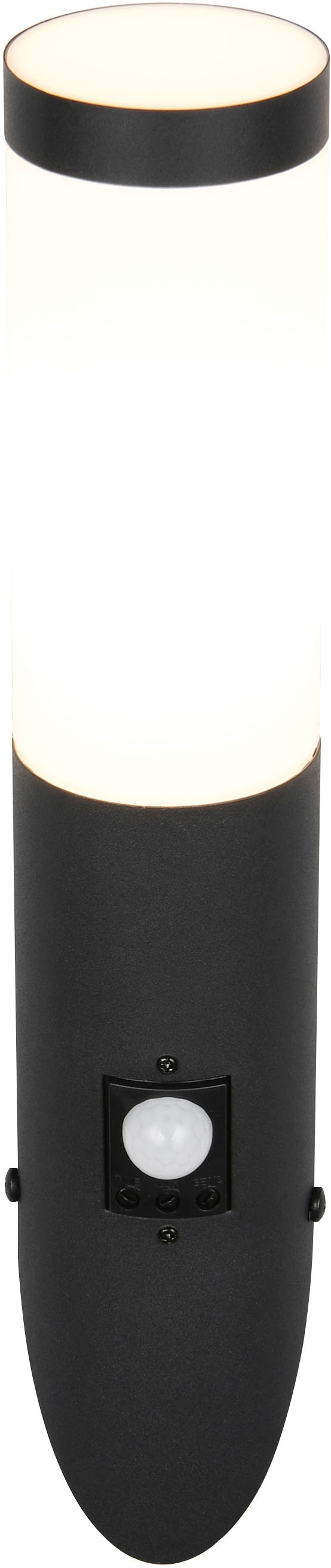 TRIO Leuchten Außen-Wandleuchte »TRIOTO, Outdoor Wandlampe Edelstahl, Wandfackel exkl 1x E27 max 25W« E27 1 Stk. warmweiß - kaltweiß röhrenförmige Hauswand Beleuchtung, Bewegungsmelder, IP44 39cm hoch