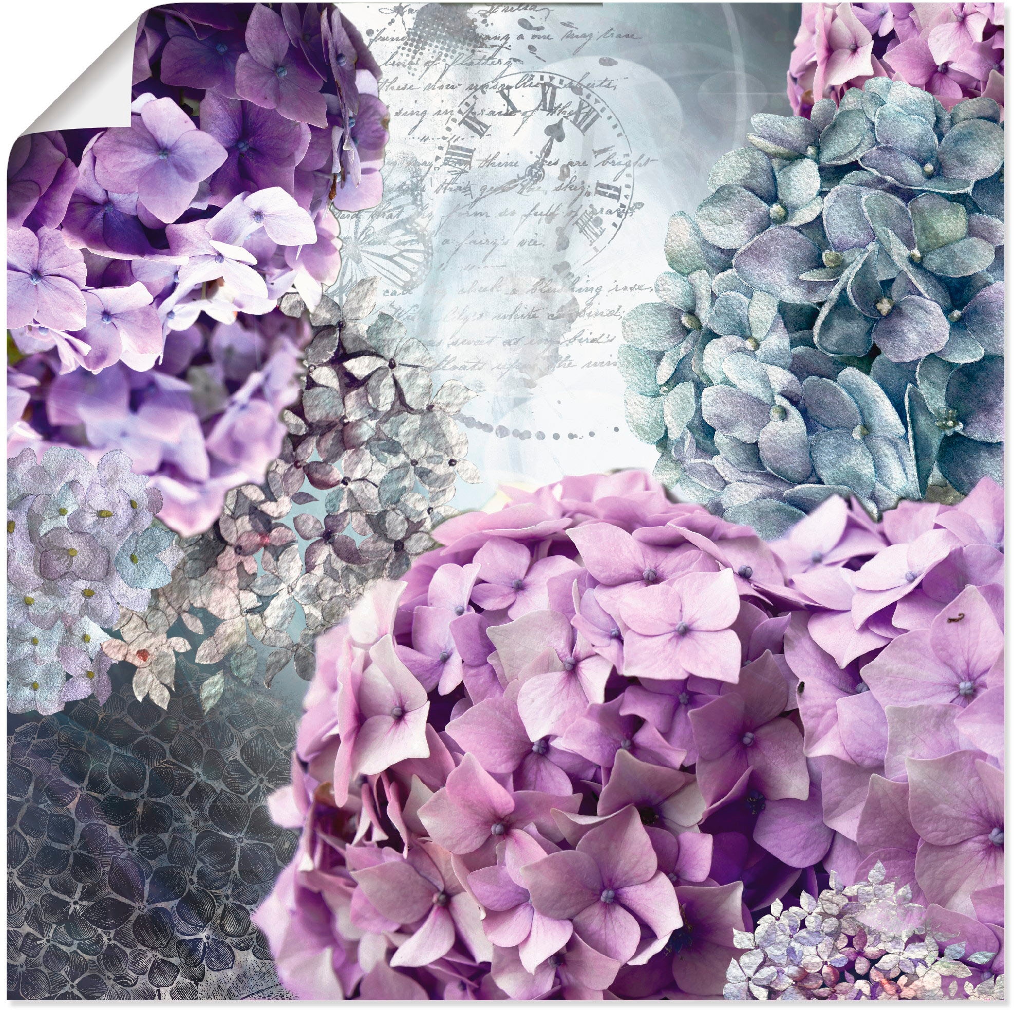Wandbild im (1 OTTO Blumen, als Shop Wandaufkleber in Hortensie«, »Blau Grau Artland und oder St.), Poster Leinwandbild, Größen Online versch. Alubild,