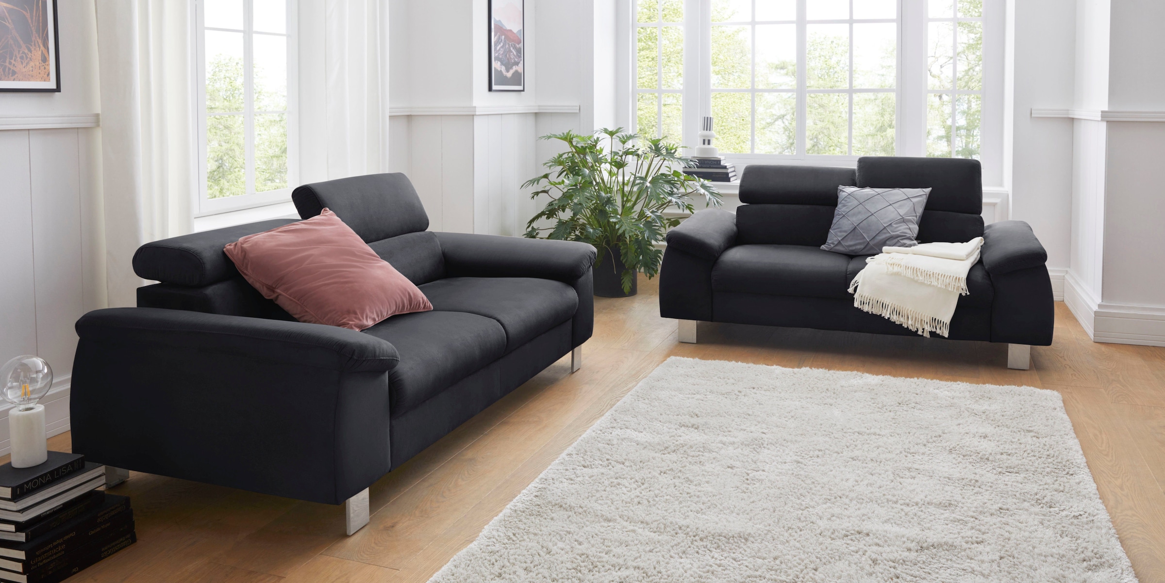 COTTA Polstergarnitur »Komaris«, (Set), Set bestehend aus: 2-Sitzer mit Kopfteilverstellung & Hocker