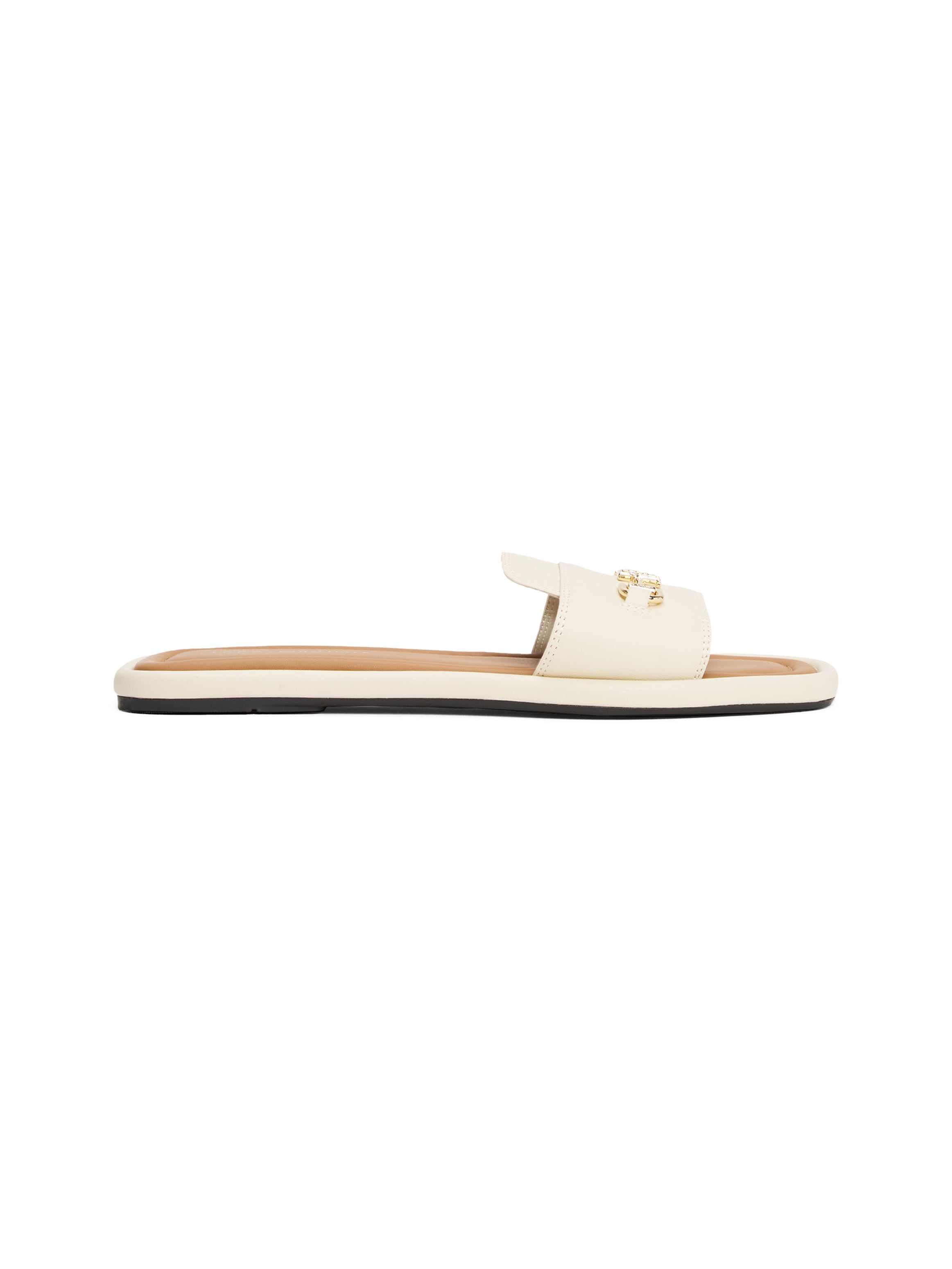 Tommy Hilfiger Pantolette »LEATHER HORSEBIT MULE«, Flats, Sommerschuh, Bequemschuh mit goldfarbener Zierspange