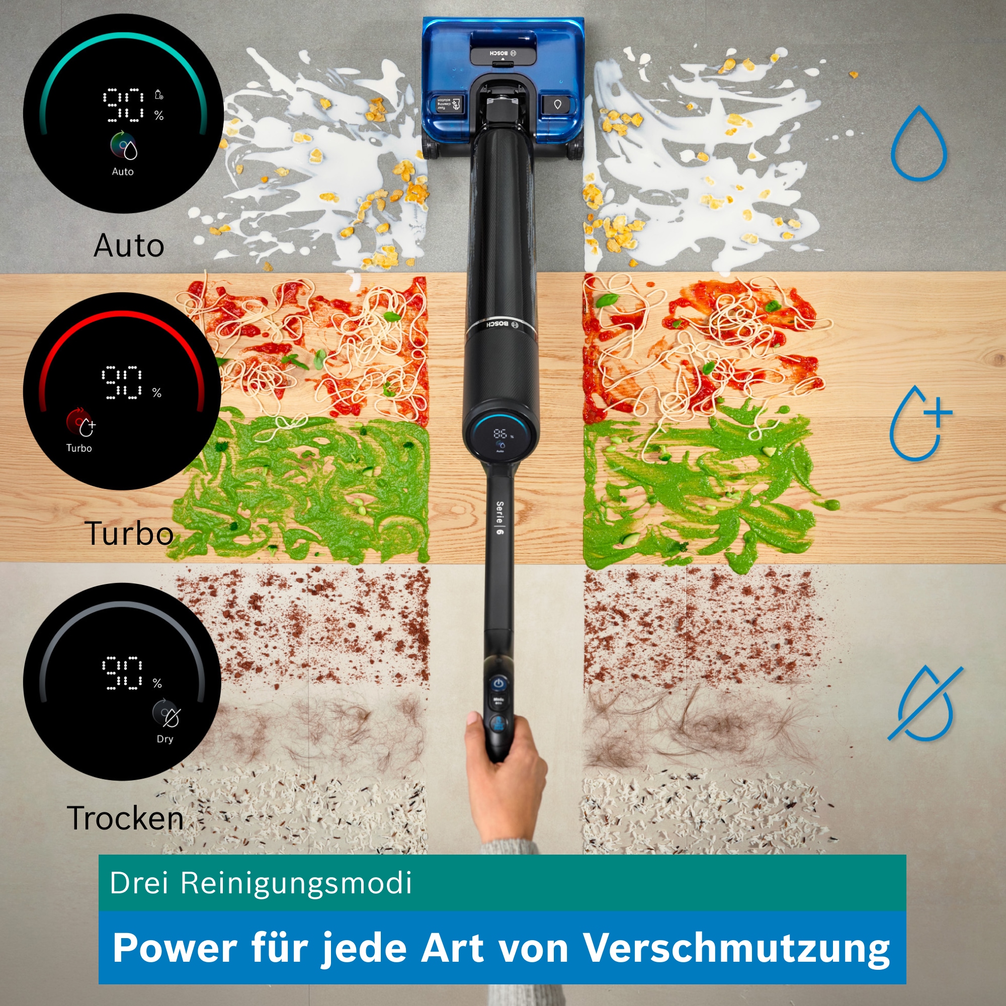 BOSCH Nass-Trocken-Sauger »OneFlow Serie 6 BHF61BM/BHF61BS, Selbstreinigung, 24.000 PA Saugkraft« Saugen & Wischen in einem, Anti-Haarverwicklung