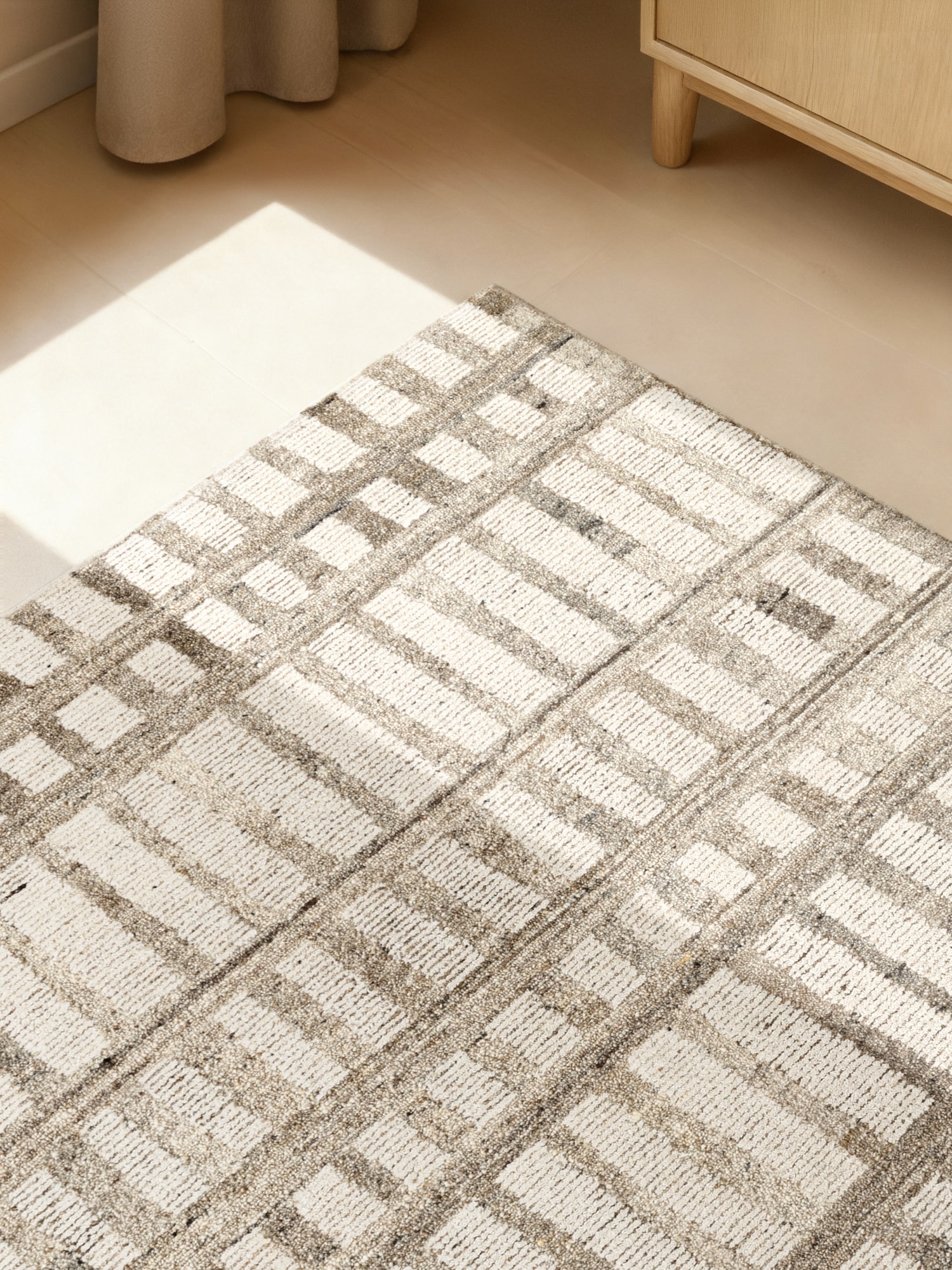 vikosa Wollteppich »Linara« rechteckig 15 mm Höhe Handgemacht, Grafisch, Streifen, Natur, Wolle, Wohnzimmer,Schlafzimmer