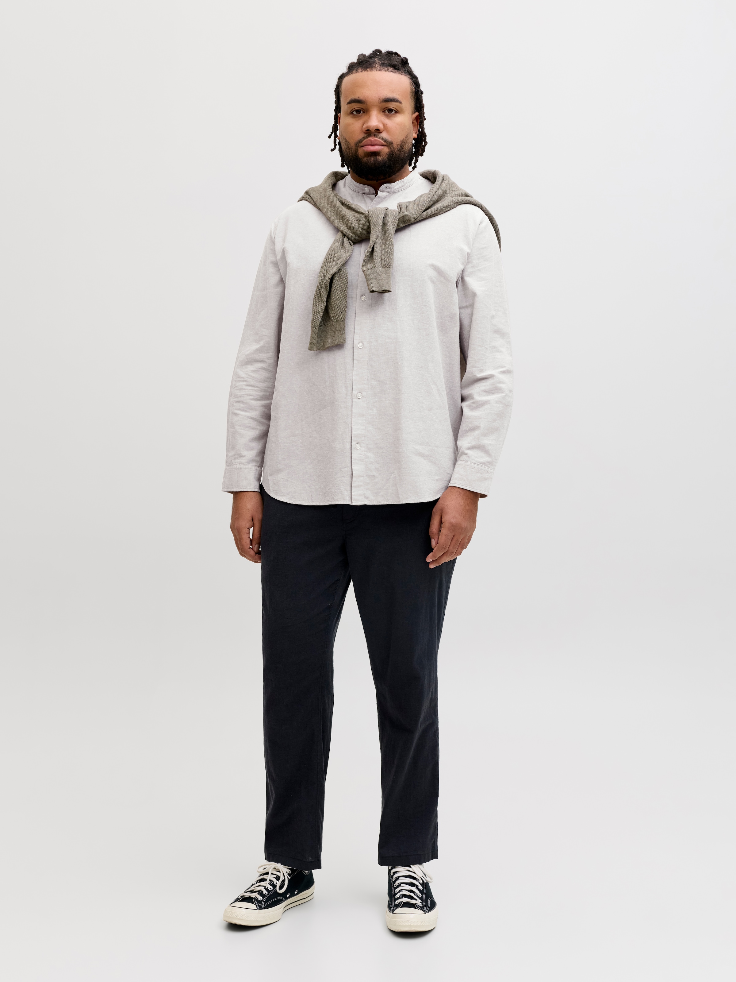 Jack & Jones PlusSize Langarmhemd »JJEBREEZE LINEN BLEND BAND SHIRT L PLS« mit Stehkragen