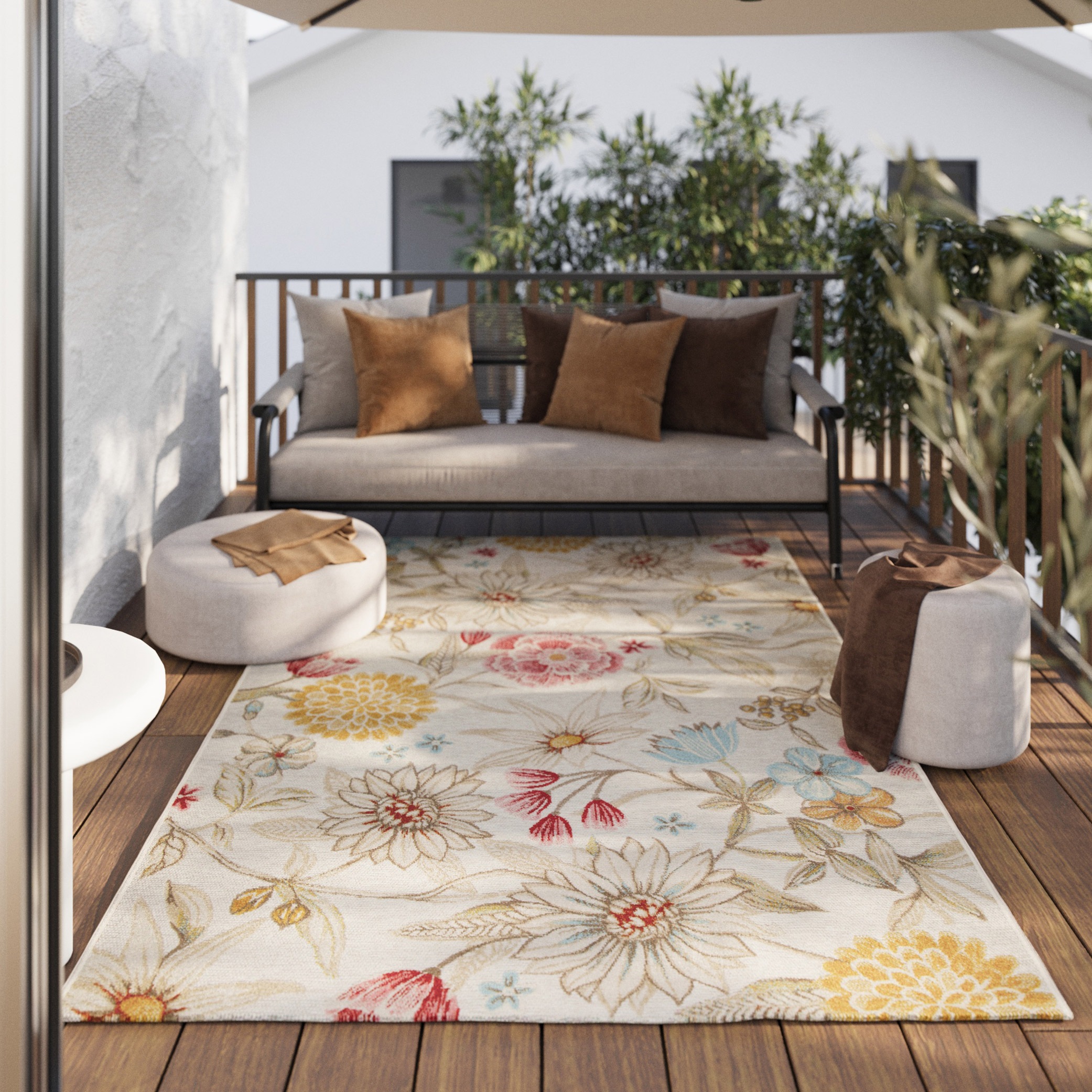 Wecon home Outdoorteppich »Abloom«, rechteckig, 5 mm Höhe, für Innen & Außen, strapazierfähig, pflegeleicht, Hoch-Tief Effekt