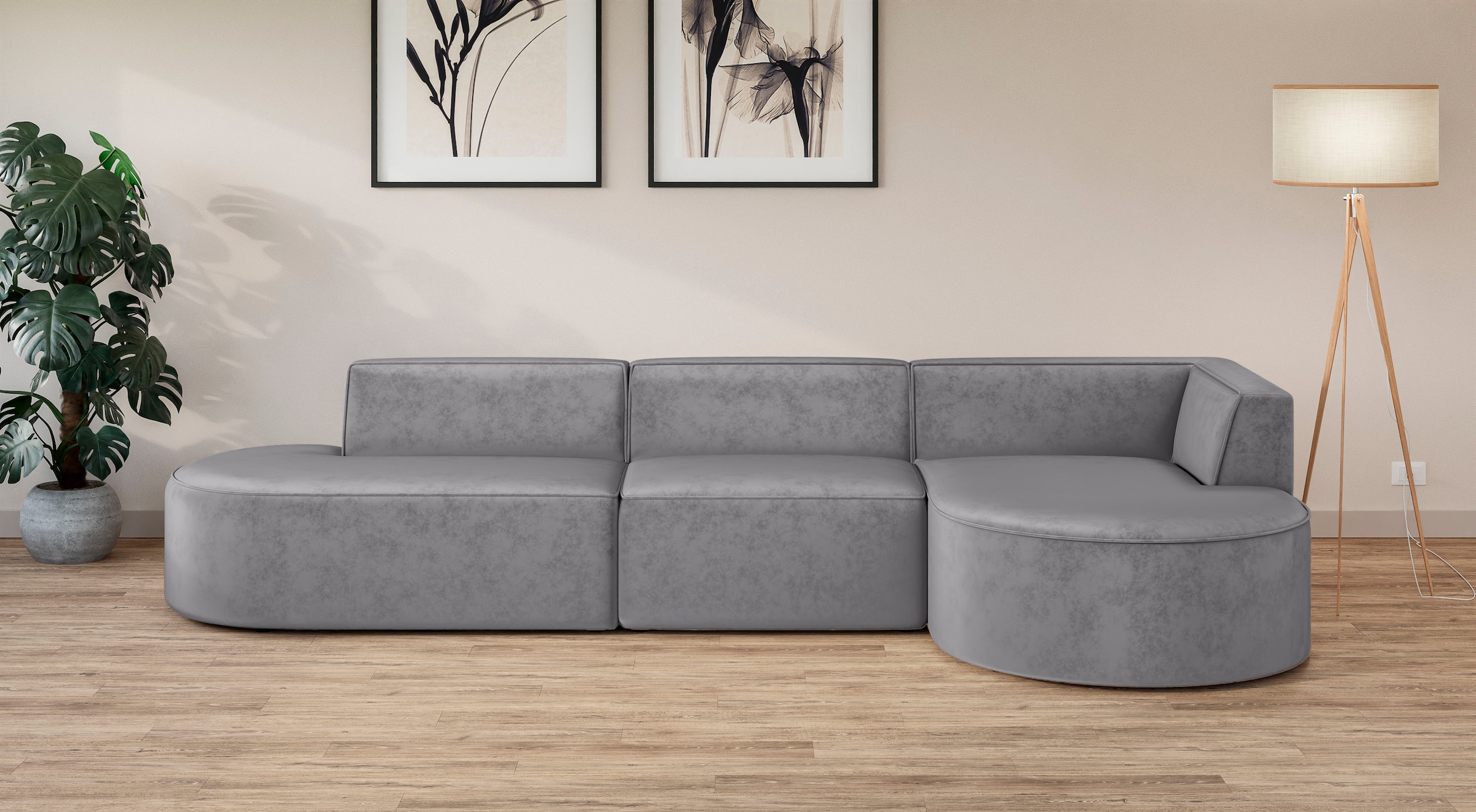 andas Ecksofa »EIVIND Designer Sofa mit Ottomane rechts/links, B/T/H: 343/159/72 cm«, L-Form mit Wellenunterfederung, auch in Feincord und Bouclé