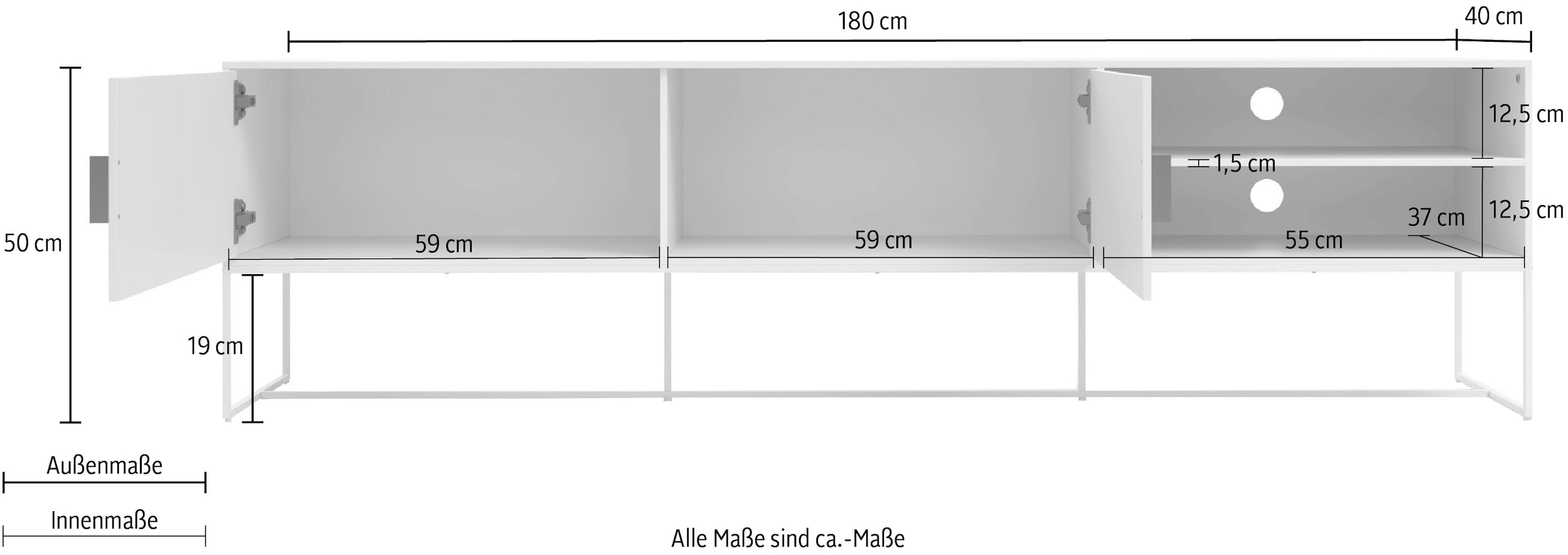 Places of Style Lowboard »Abito«, Kommode mit Kabeldurchführung,Einlegeboden, Breite 180 cm