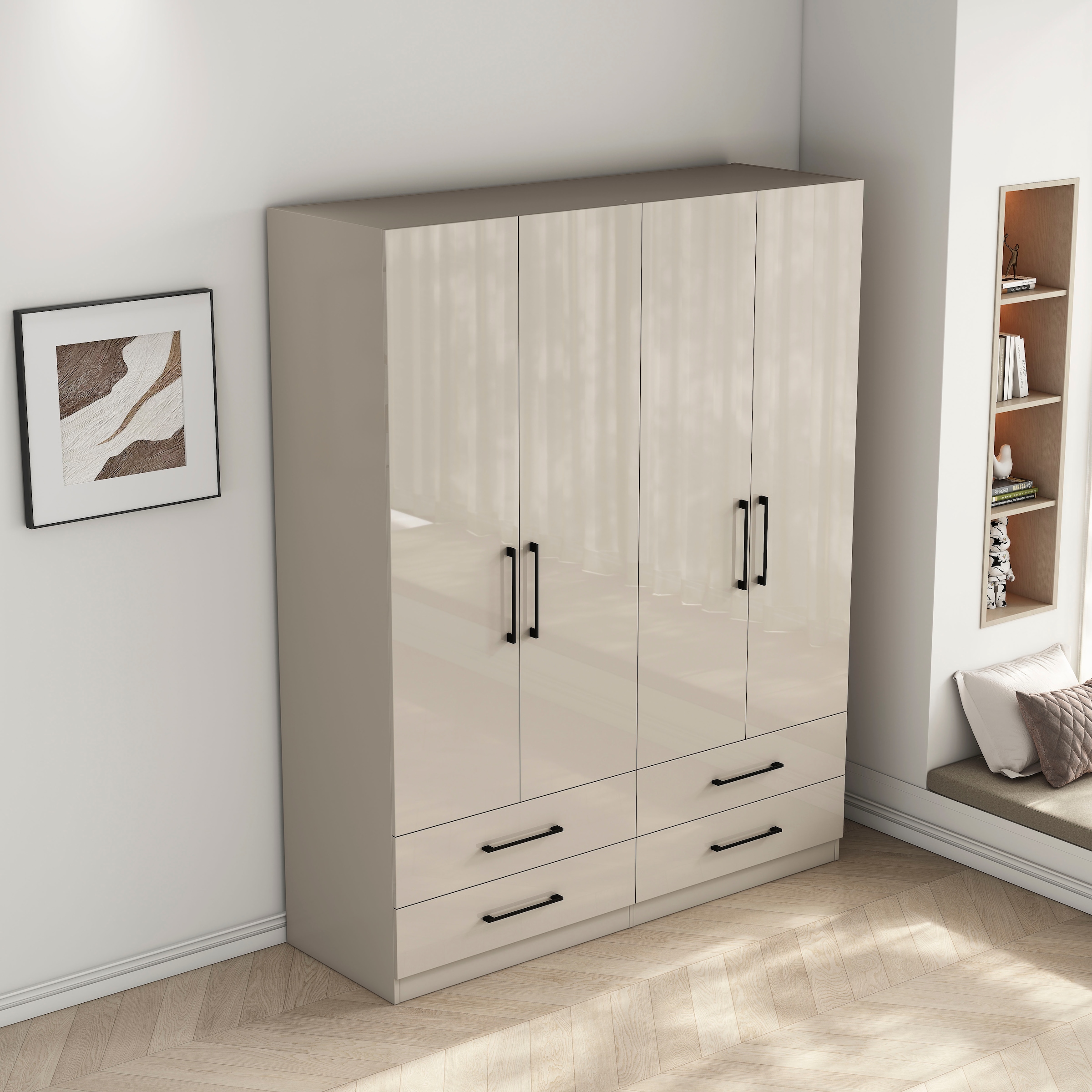 OTTO home Kleiderschrank »Sylt Schlafzimmerschrank Garderobe Schrank hochglanz« Drehtürenschrank mit 4 Schubladen und 4 Türen,  Schrank in Breite 160 mit viel Stauraum