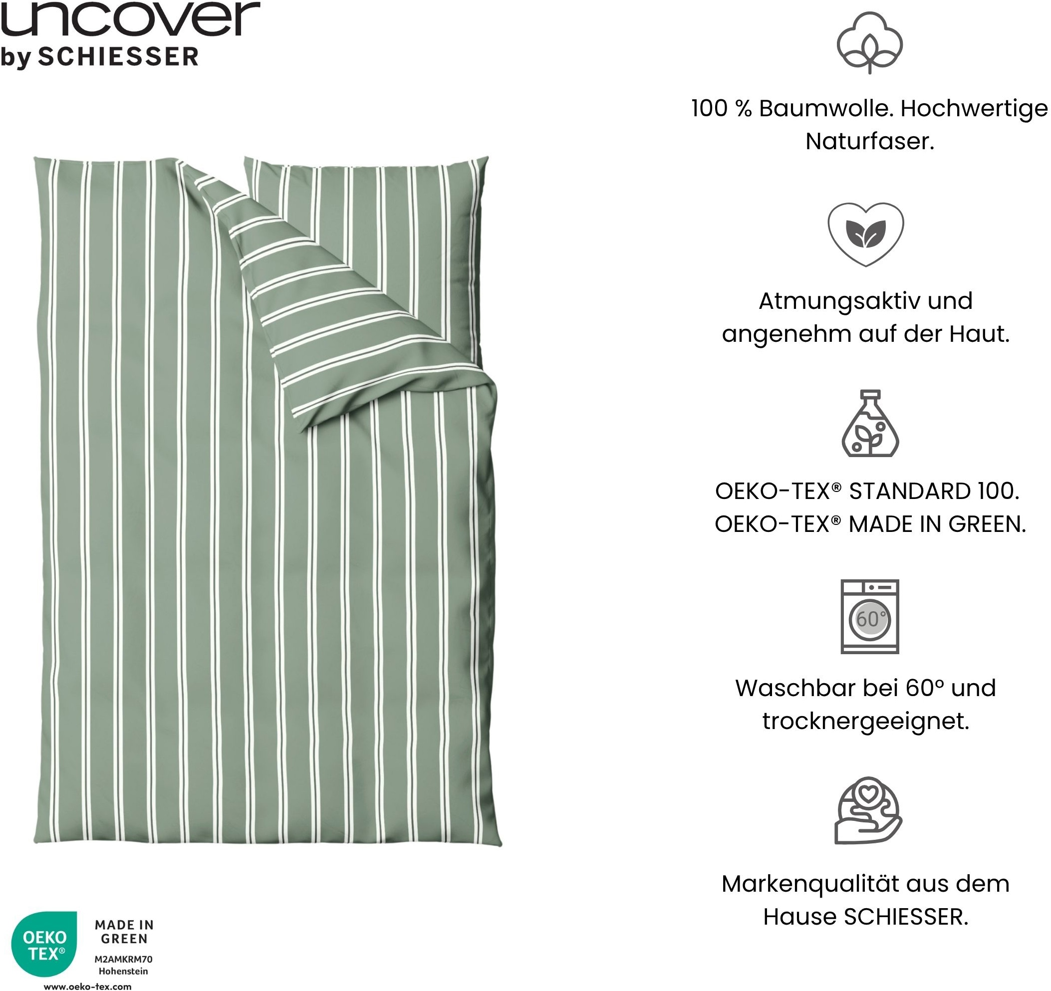 uncover by SCHIESSER Bettwäsche »Colorado mit Streifen in angesagten Farben, 135x200 cm + 80x80 cm« 2 Stk. OEKO-TEX® MADE IN GREEN