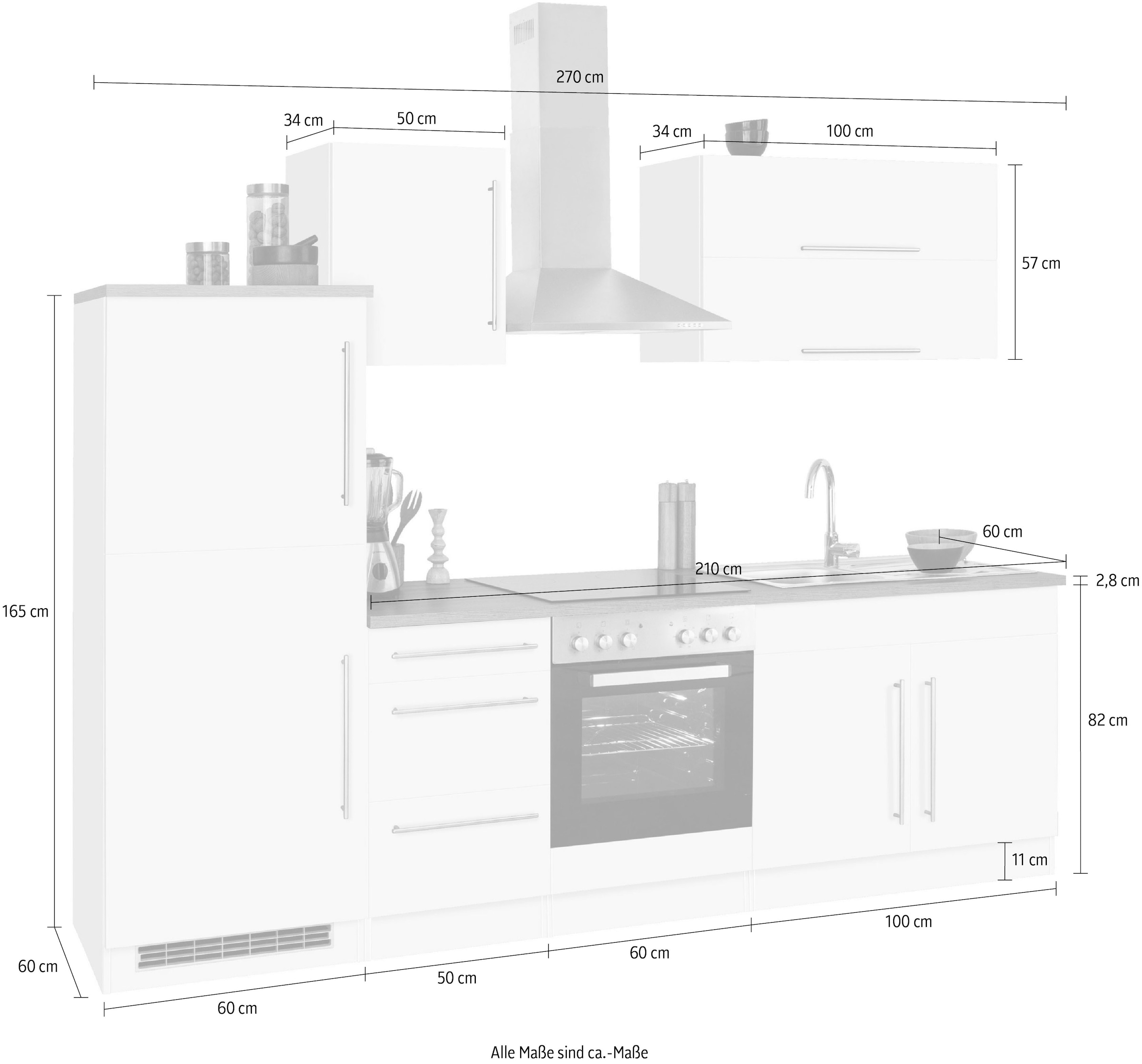 Online cm 270 E-Geräten, Breite im Küchenzeile OTTO HELD mit MÖBEL Shop »Samos«,